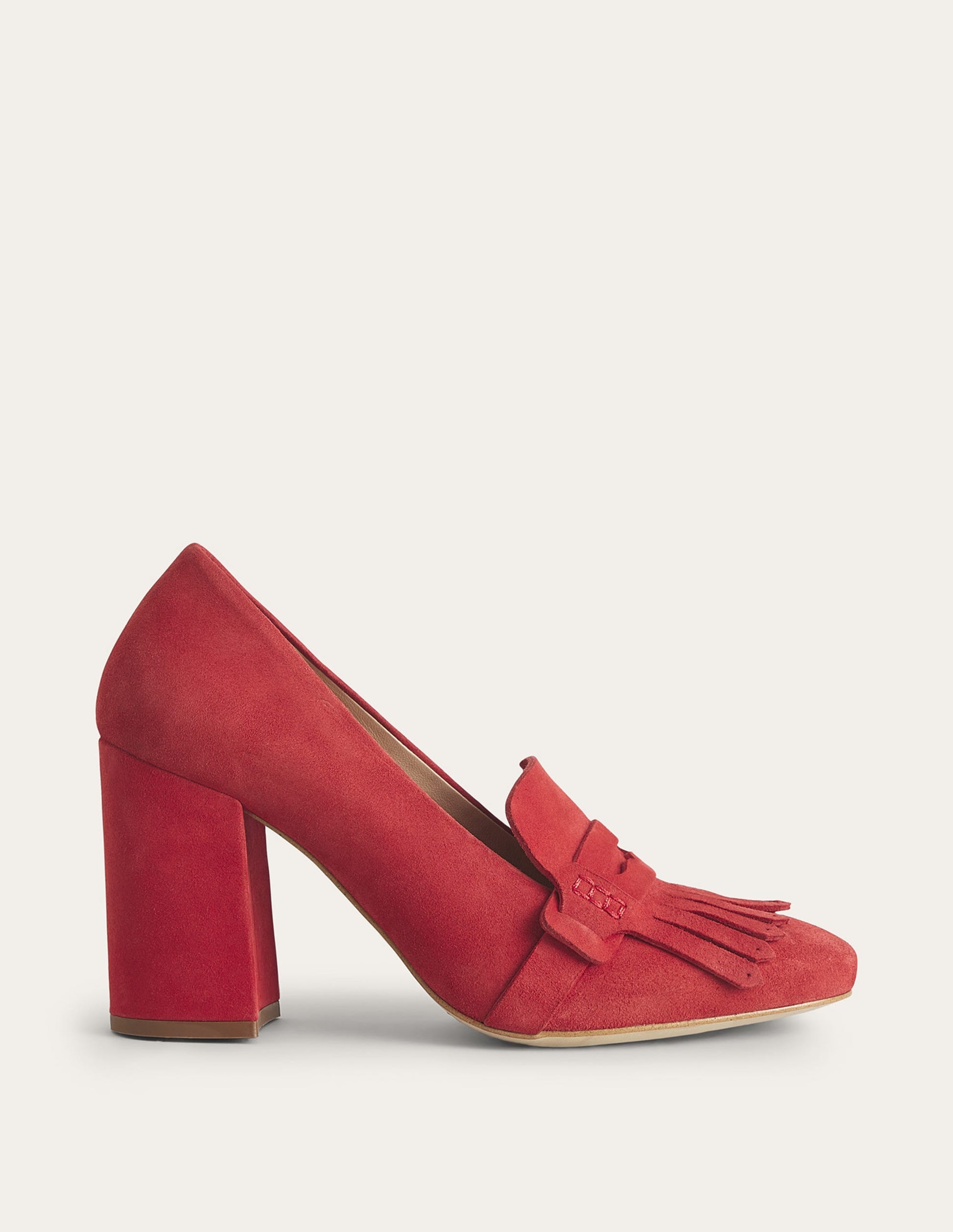 Ghillie Detail Heeled Loafers-Tomato Kid Suede-1