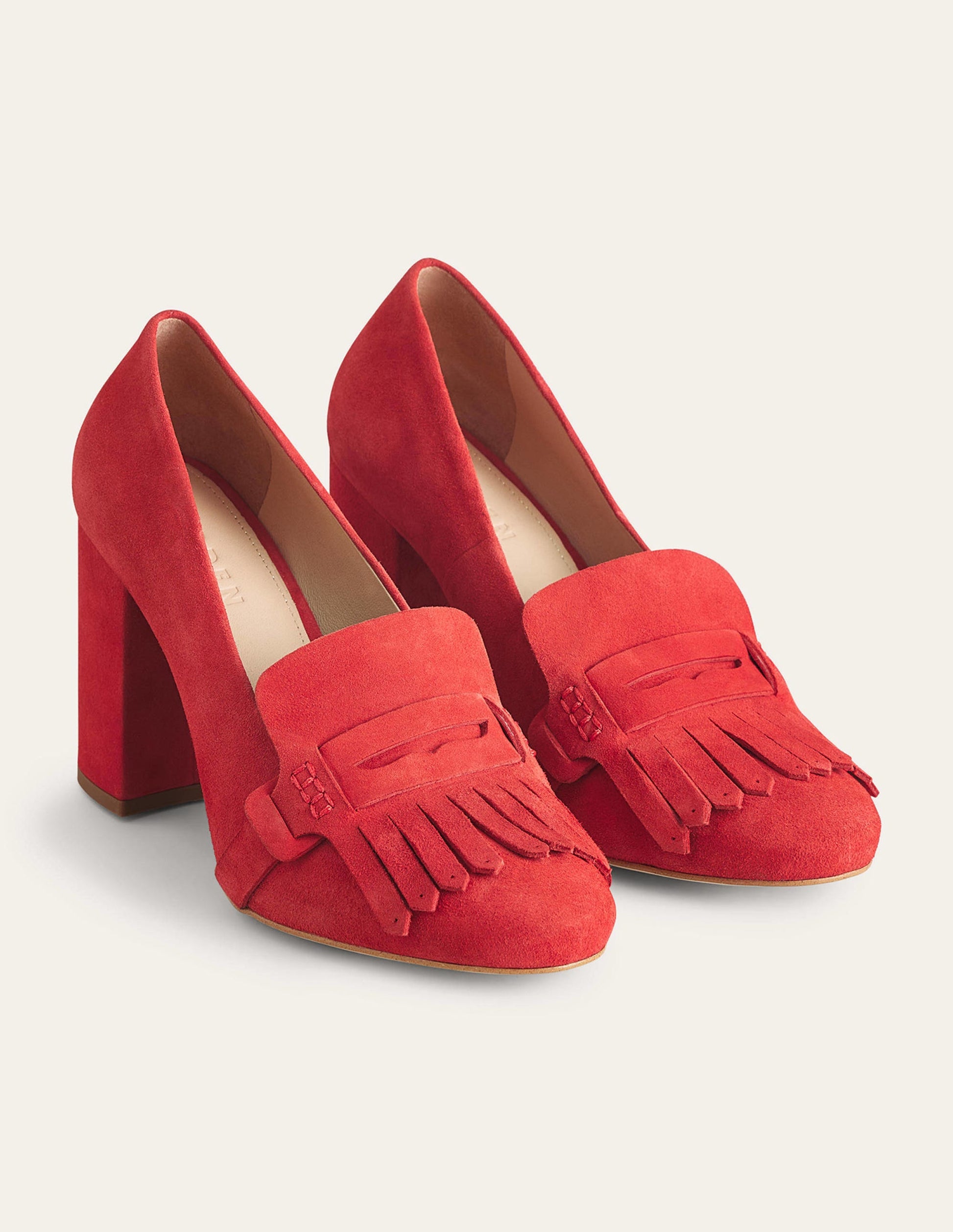 Ghillie Detail Heeled Loafers-Tomato Kid Suede-2