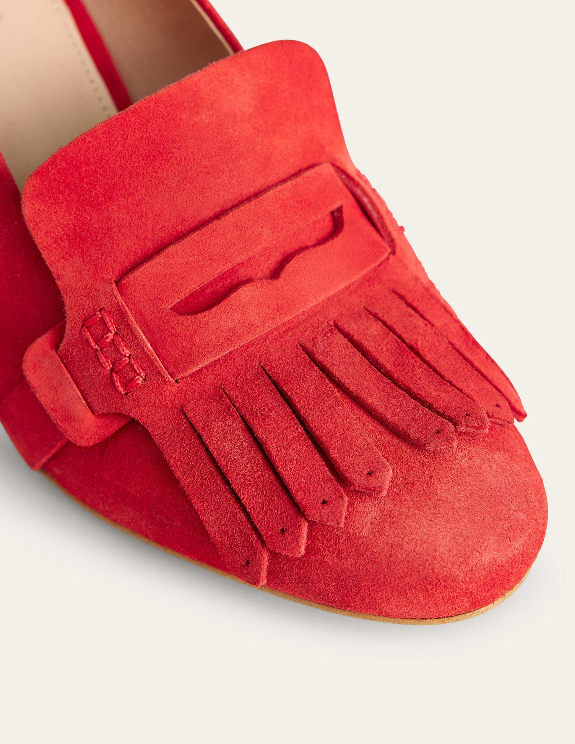 Ghillie Detail Heeled Loafers-Tomato Kid Suede-3
