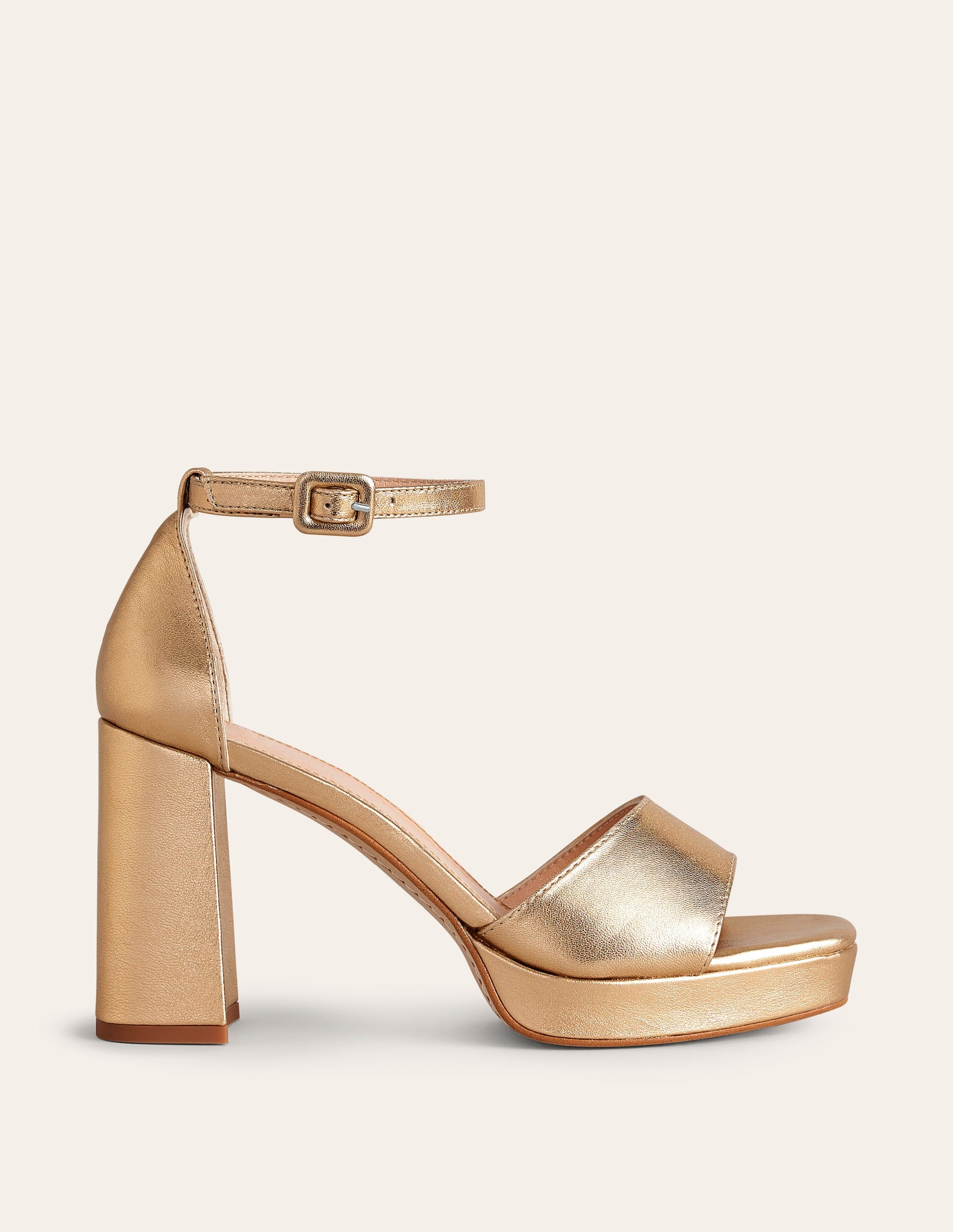 Heeled Platform Sandals-Gold Metallic Leather-2