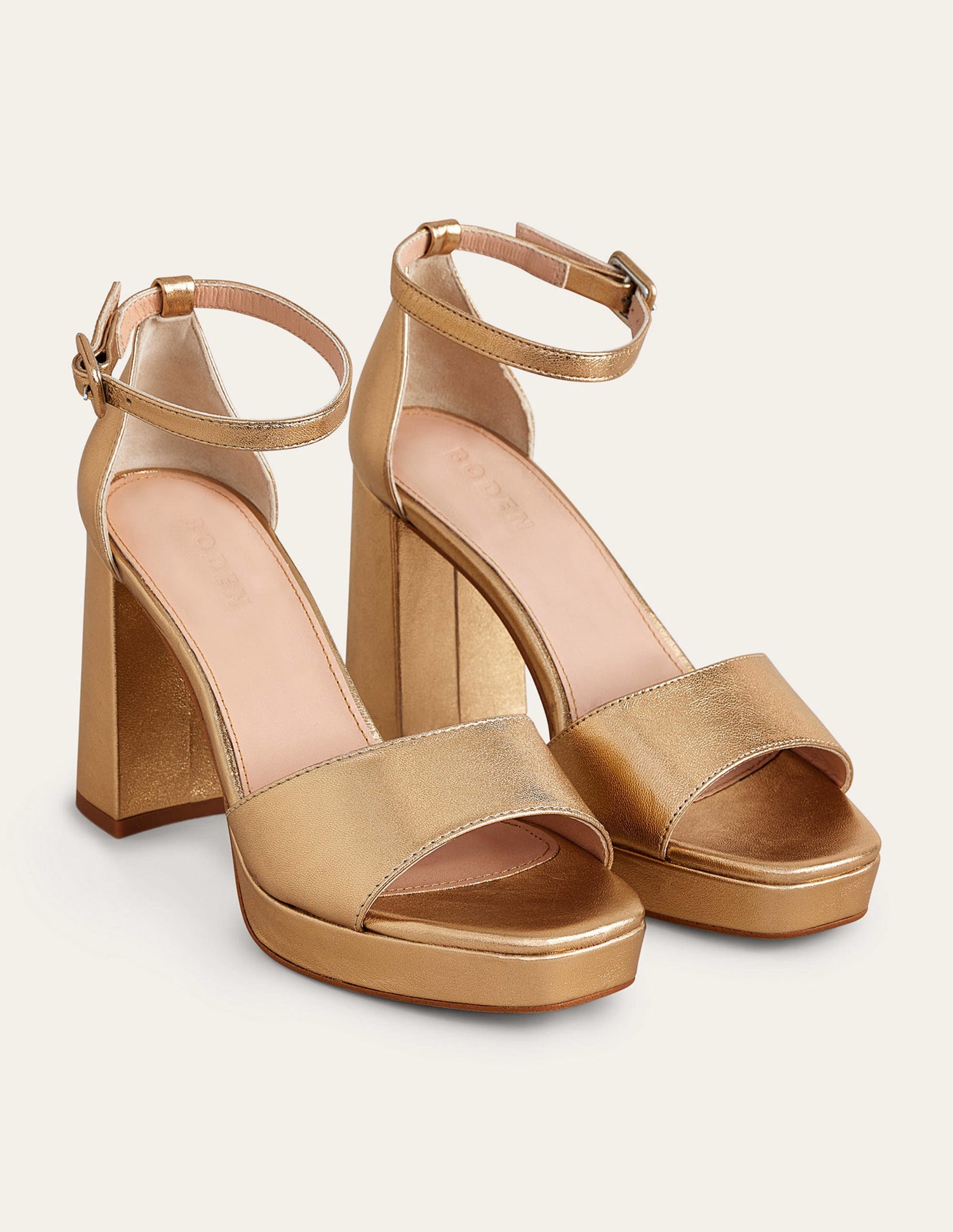 Heeled Platform Sandals-Gold Metallic Leather-3
