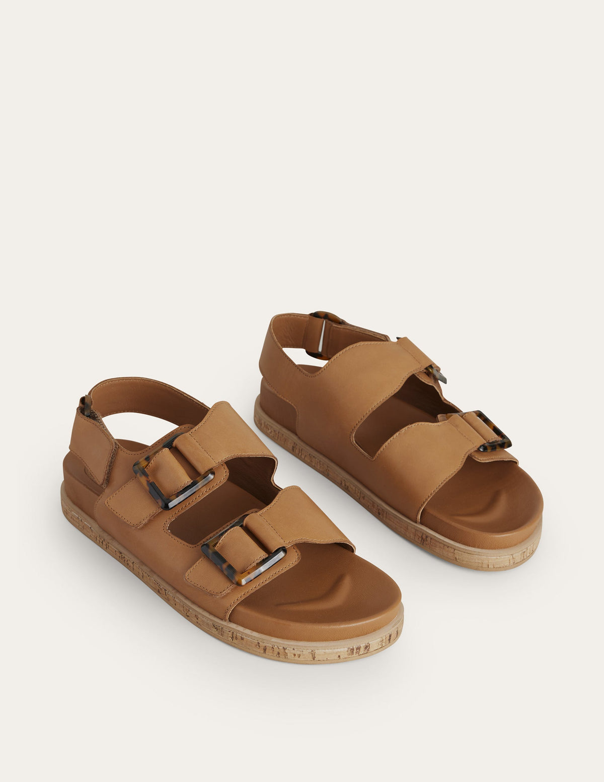 Chunky Flat Buckled Sandals-Golden Brown-2