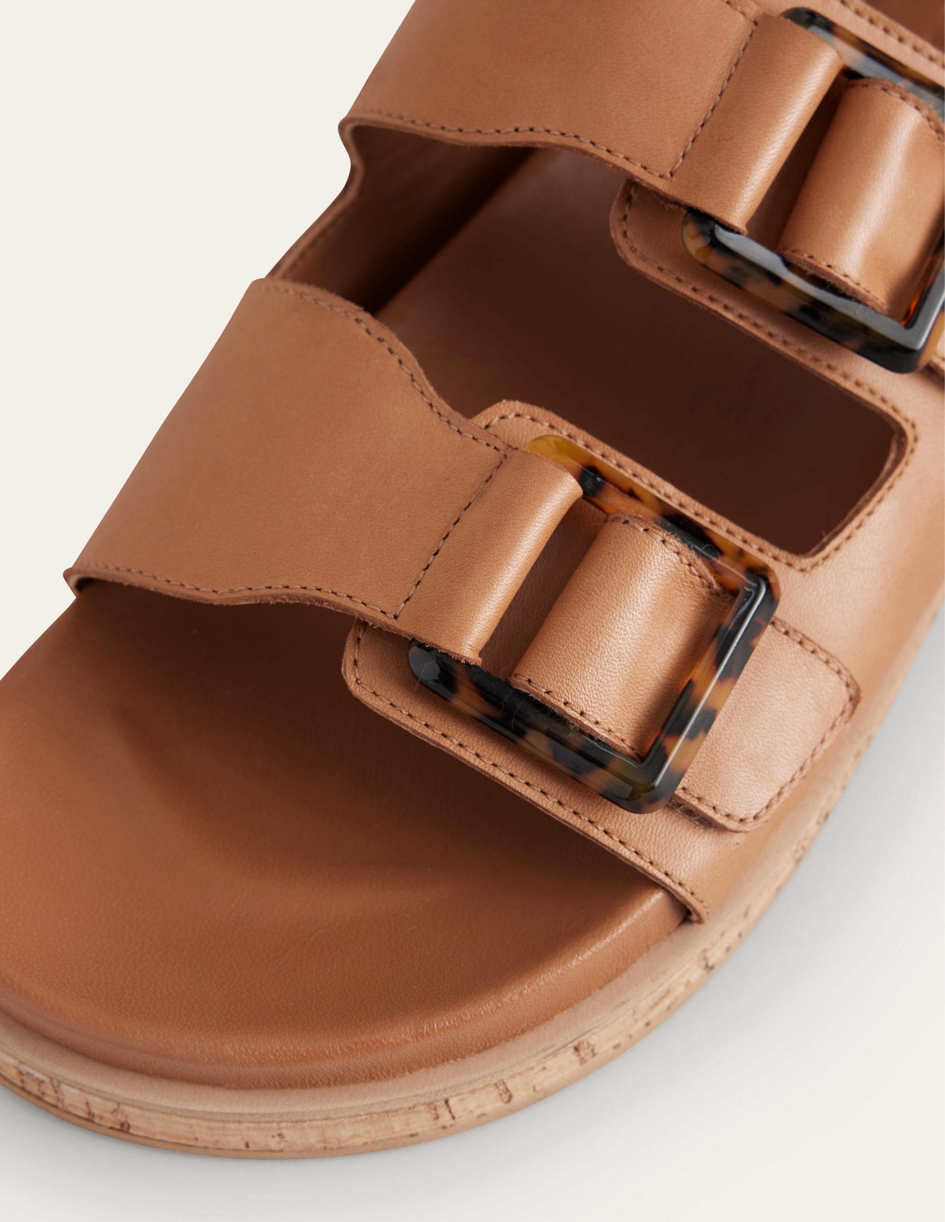 Chunky Flat Buckled Sandals-Golden Brown-3