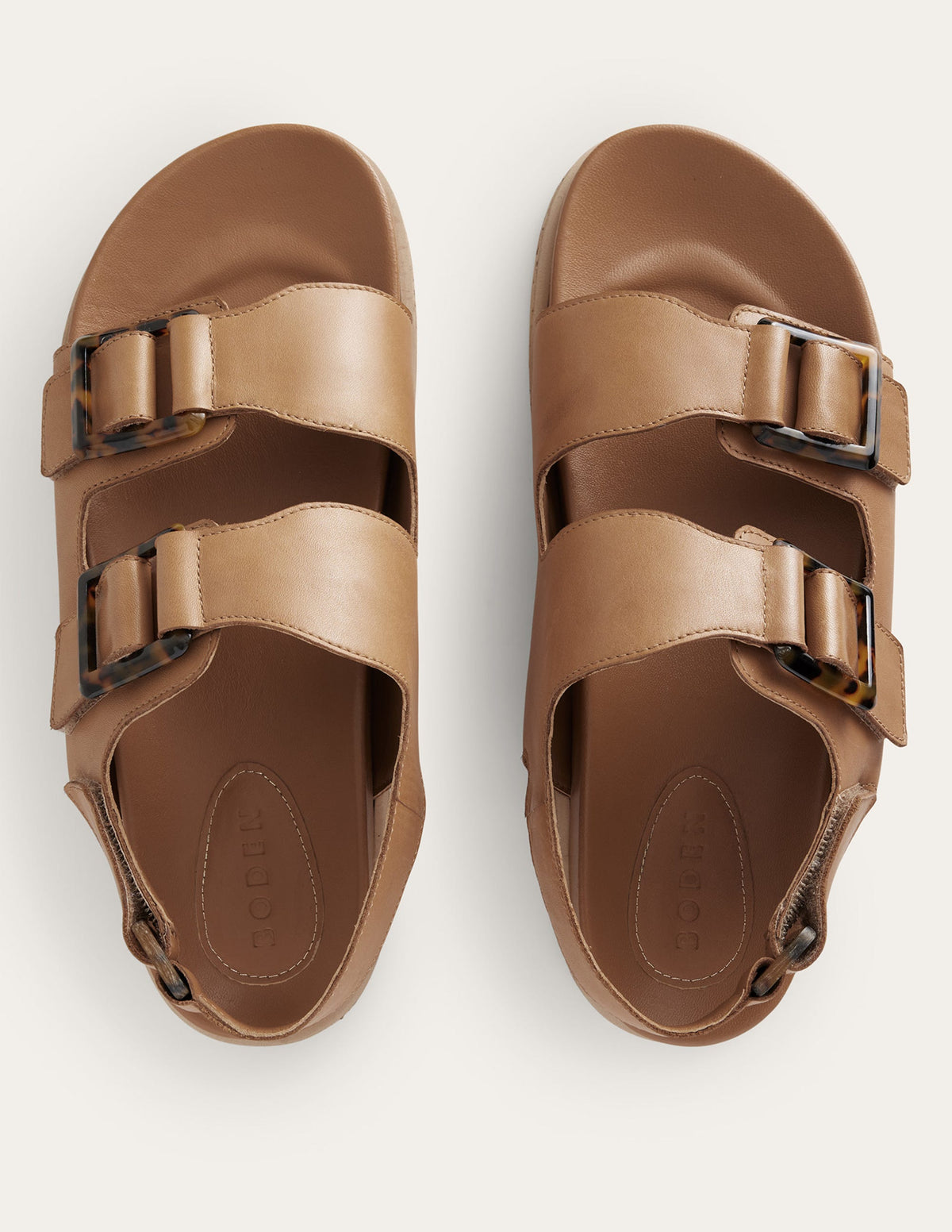 Chunky Flat Buckled Sandals-Golden Brown - Image 4