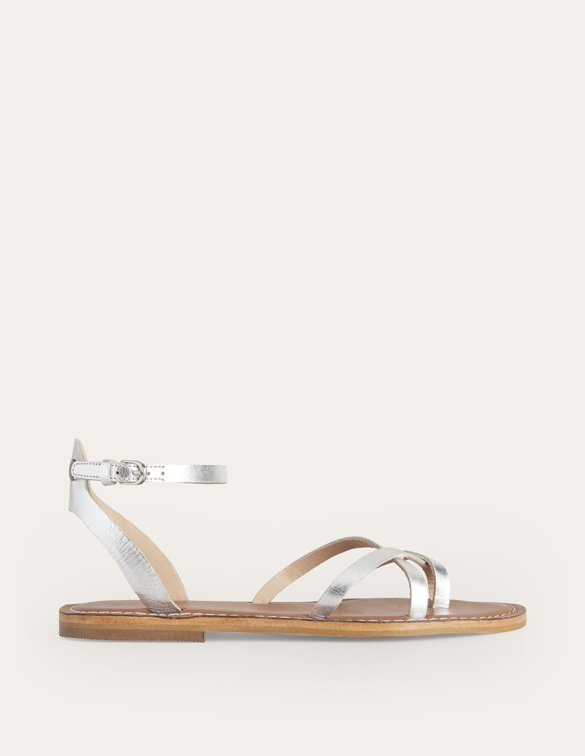 Easy Flat Sandals-Silver Metallic Leather-1