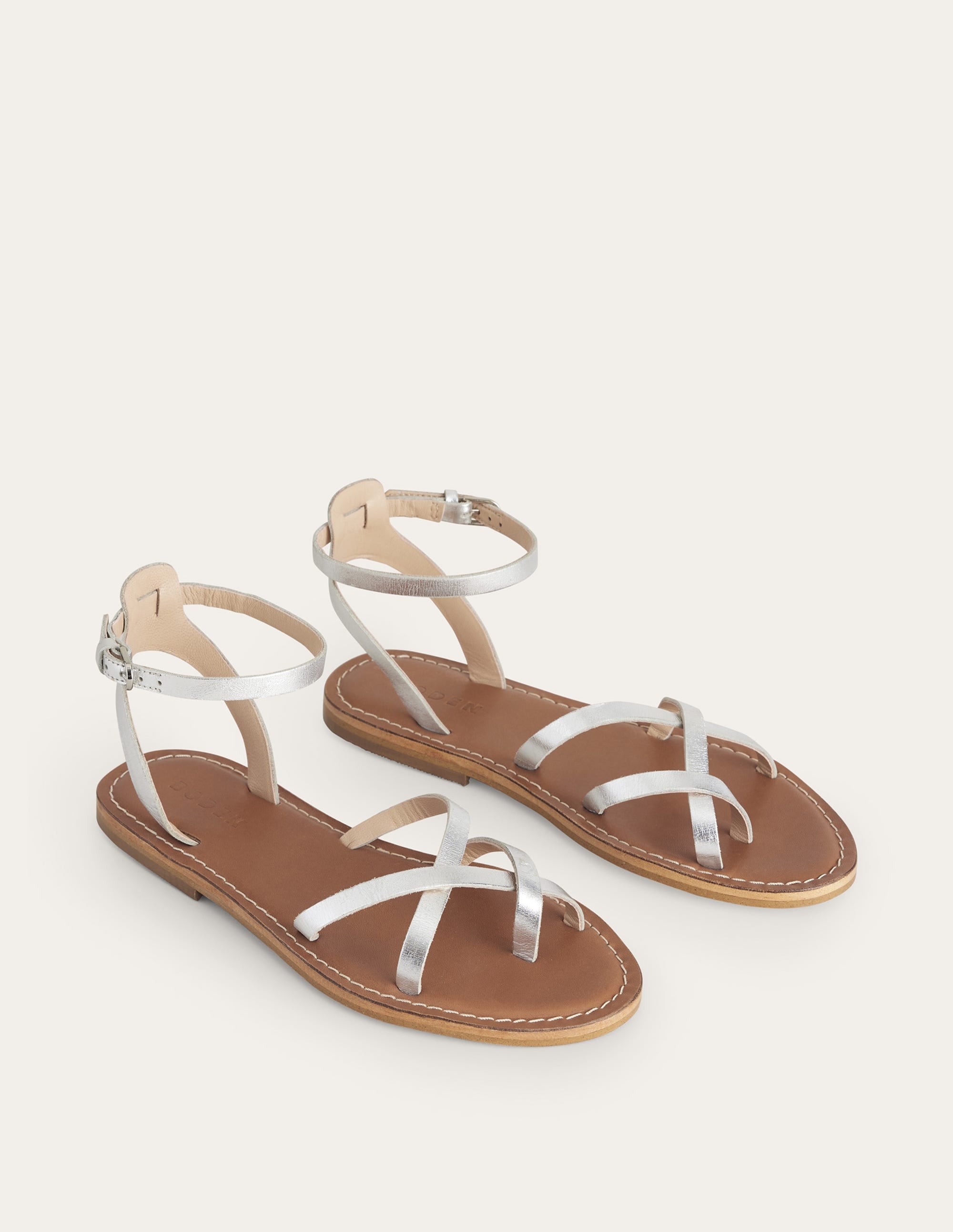 Easy Flat Sandals-Silver Metallic Leather - Image 2