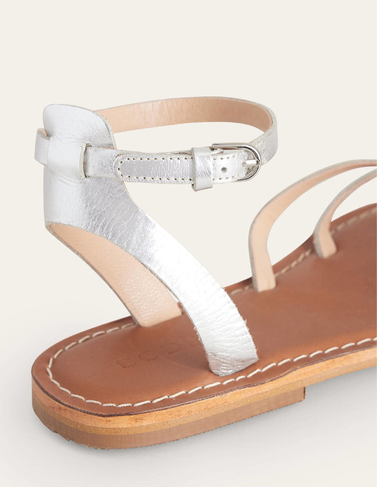 Easy Flat Sandals-Silver Metallic Leather-3