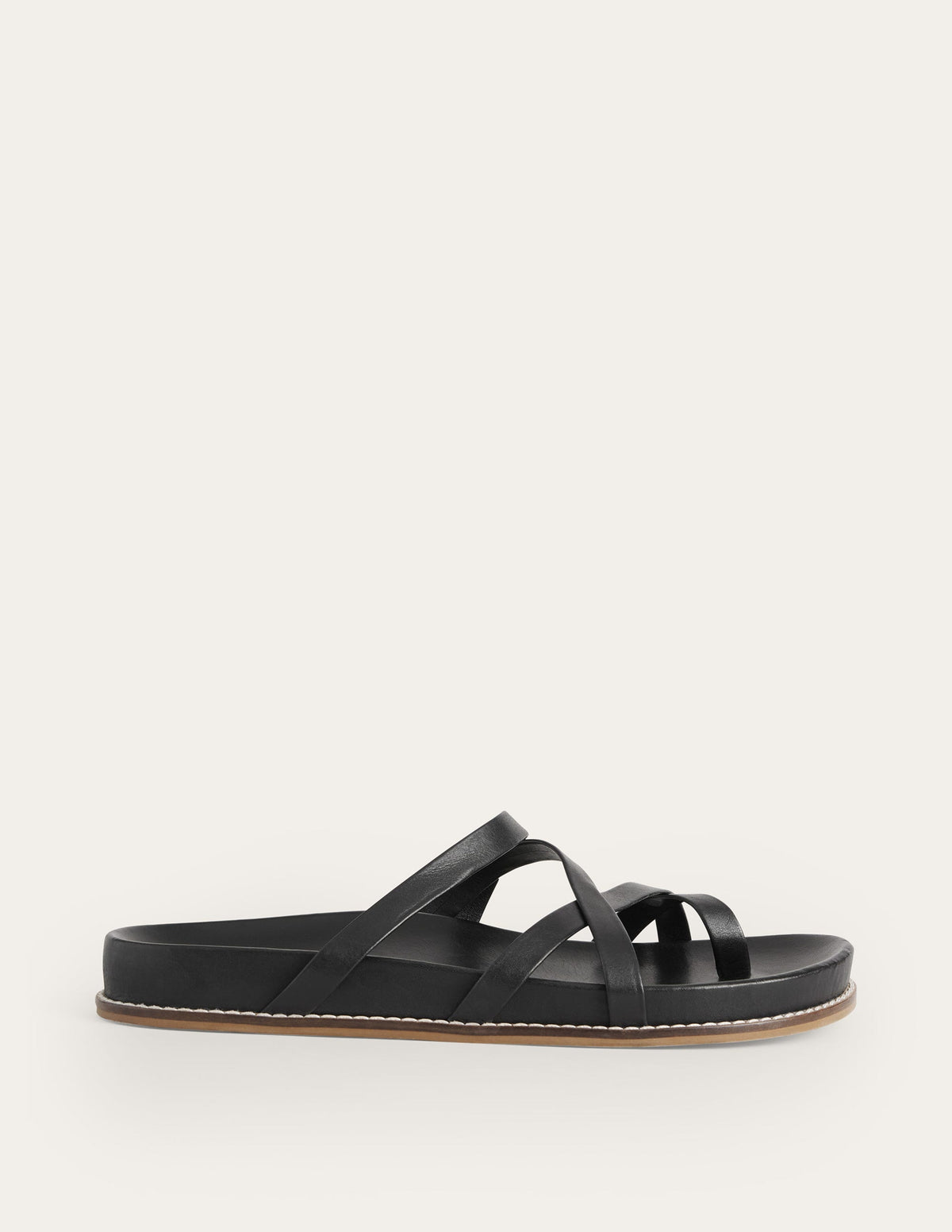 Multi Strap Flat Sandals-Black Leather-1