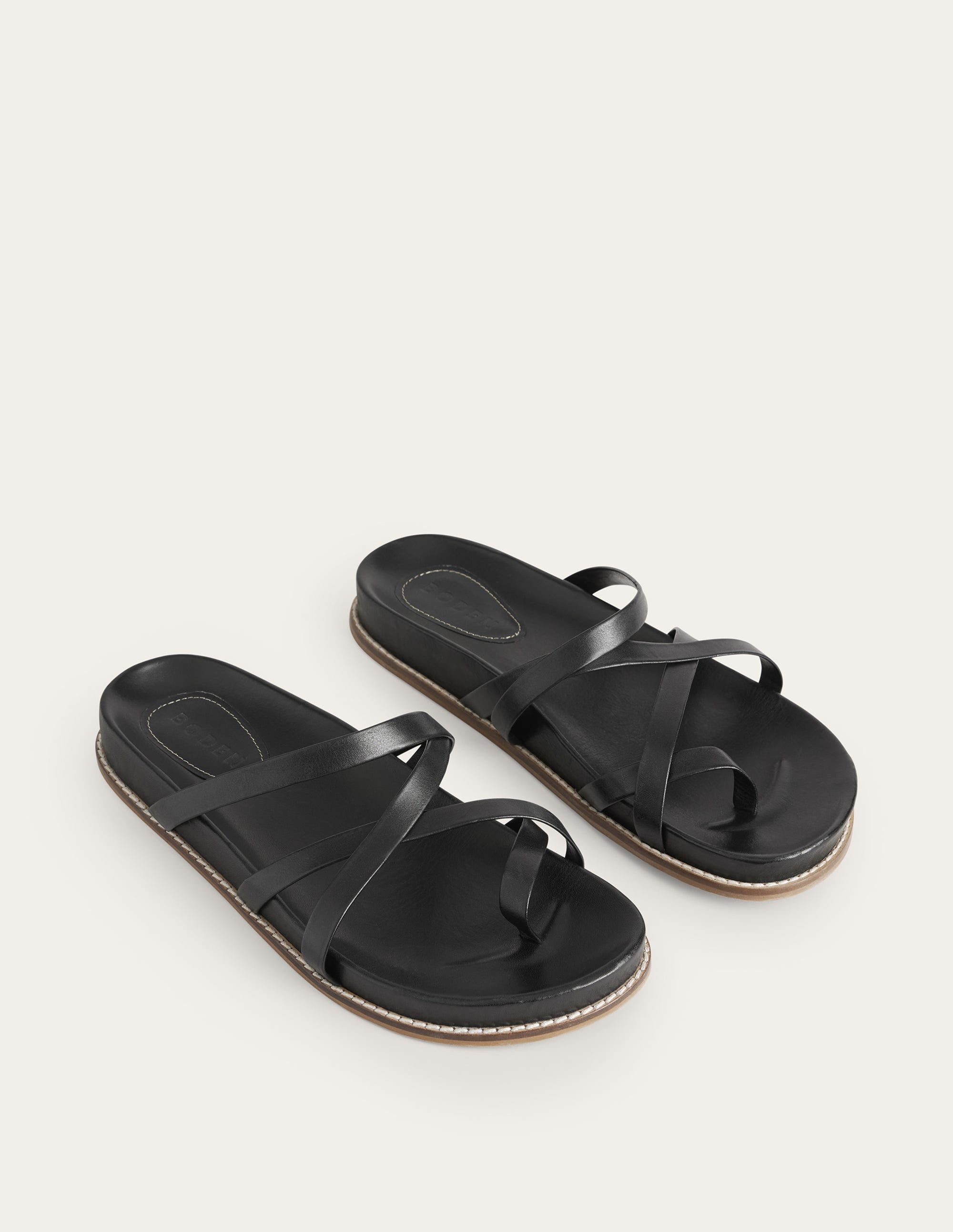 Multi Strap Flat Sandals-Black Leather - Image 2