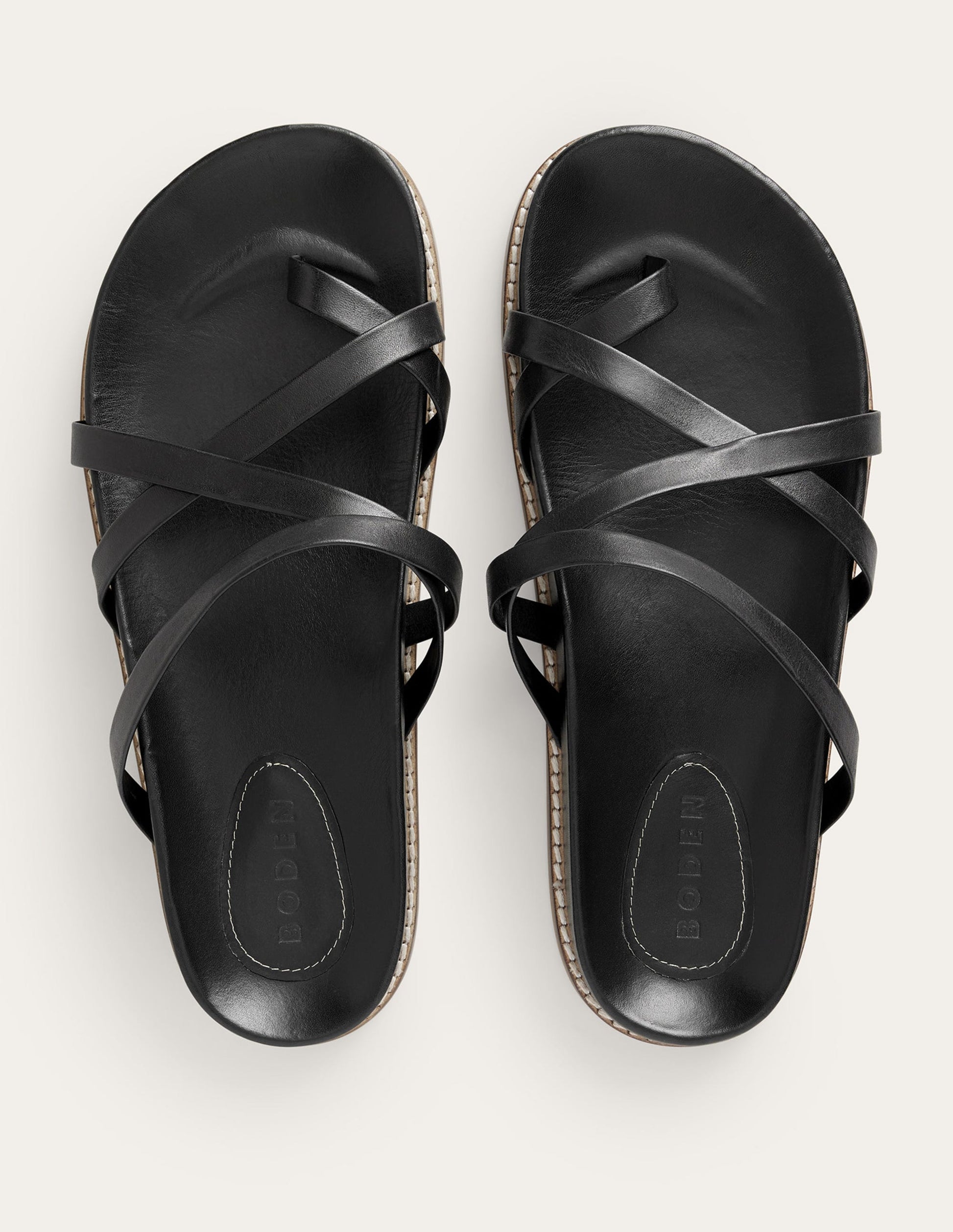 Multi Strap Flat Sandals-Black Leather-4