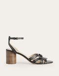 Multi Strap Heeled Sandals-Black Leather