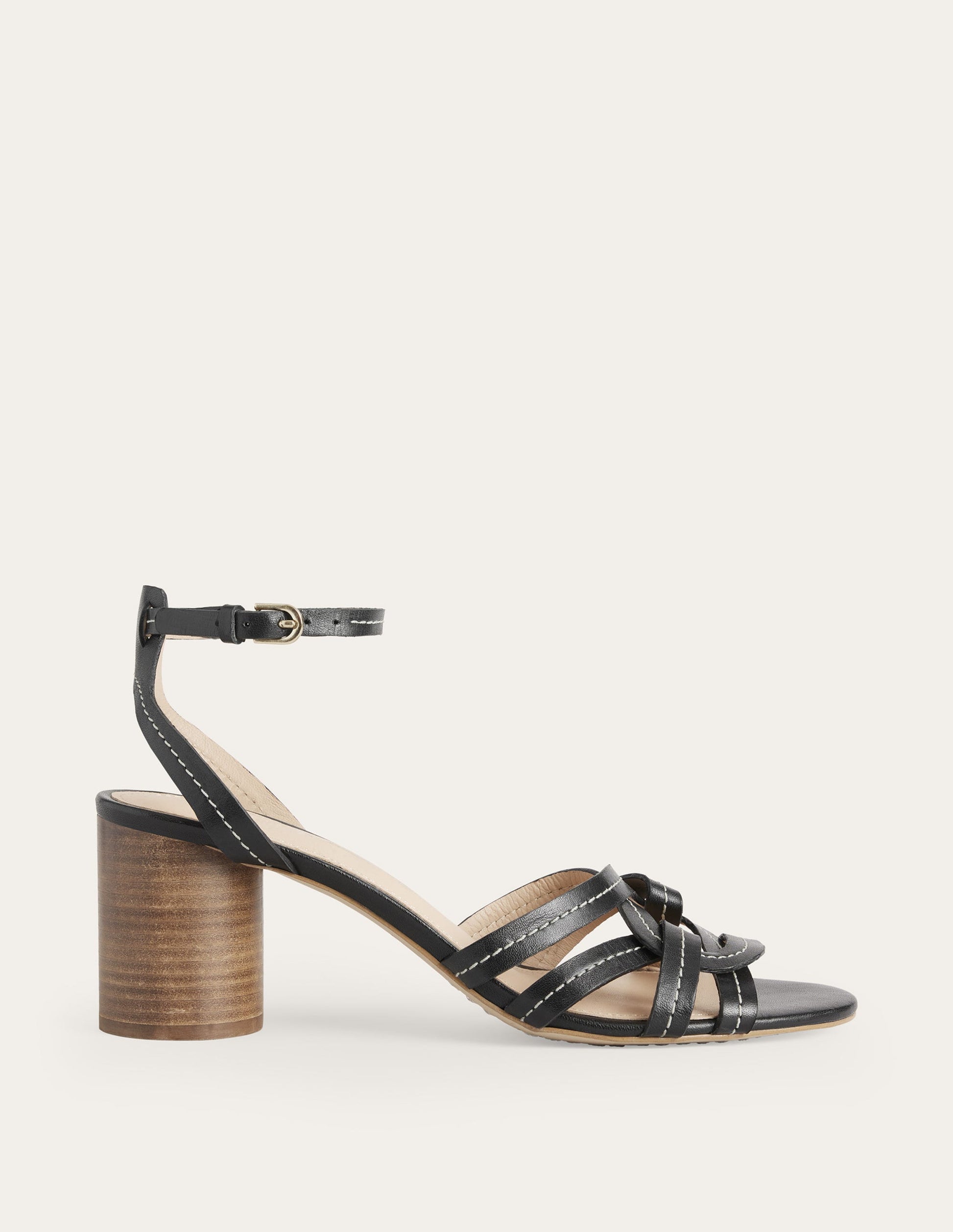 Multi Strap Heeled Sandals-Black Leather-1