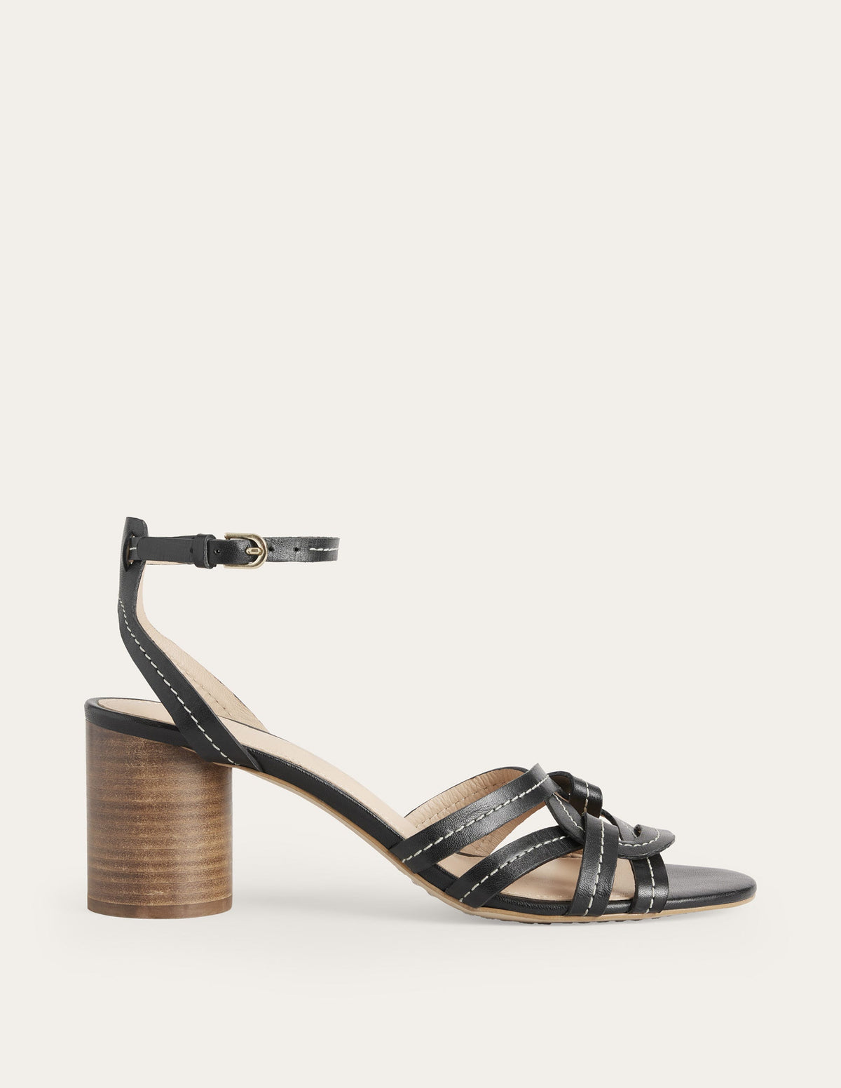 Multi Strap Heeled Sandals-Black Leather - Image 1