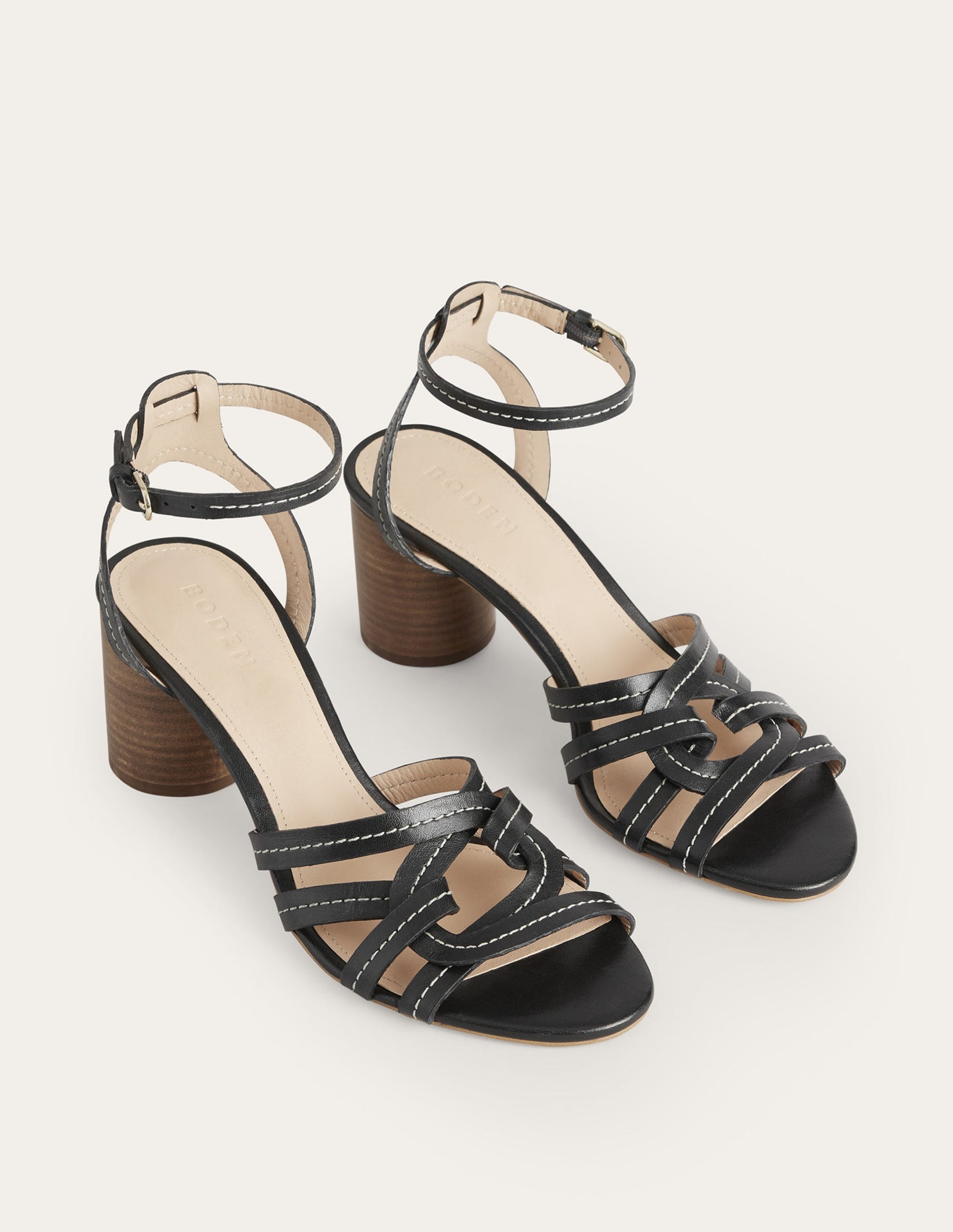 Multi Strap Heeled Sandals-Black Leather-2
