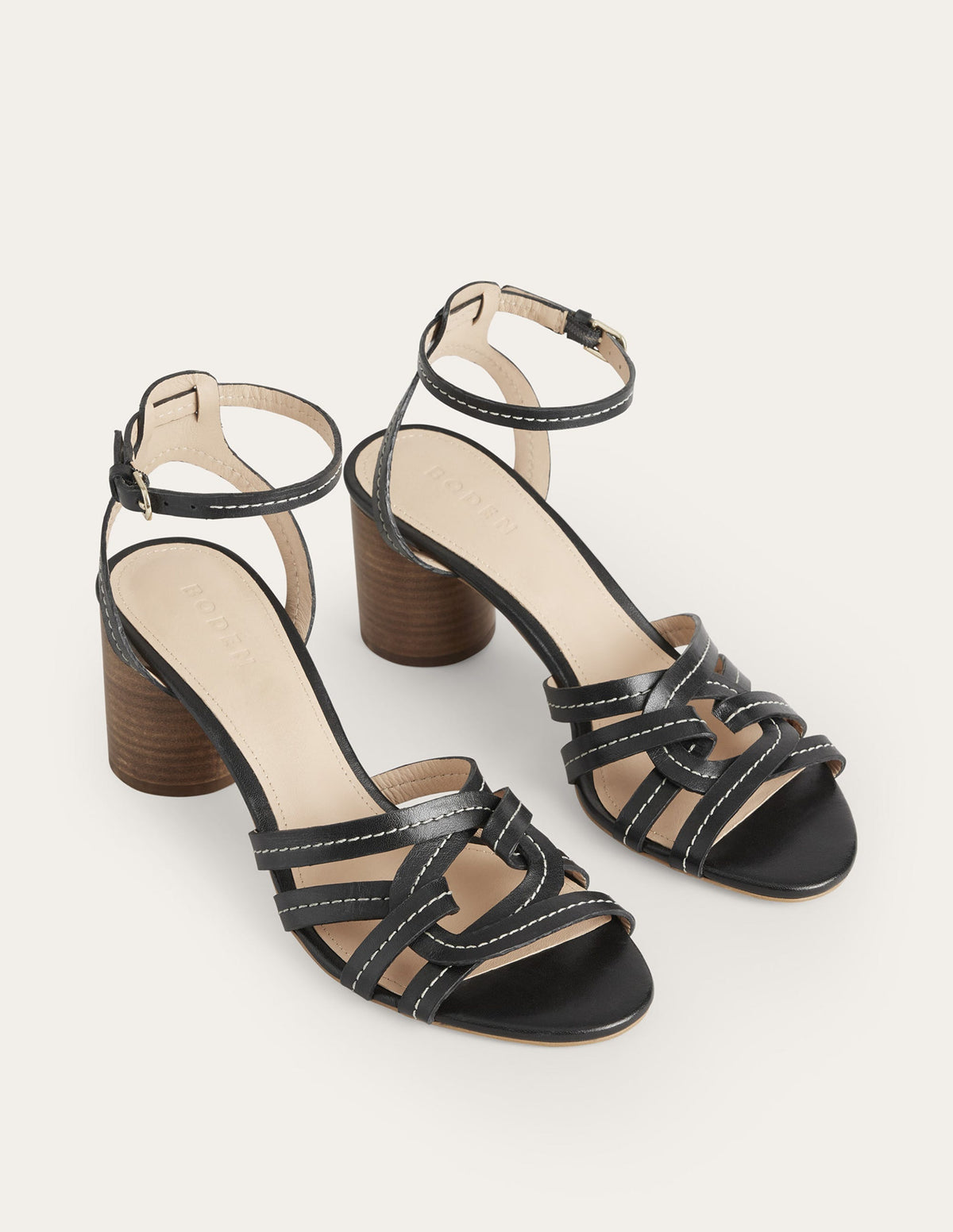 Multi Strap Heeled Sandals-Black Leather - Image 2