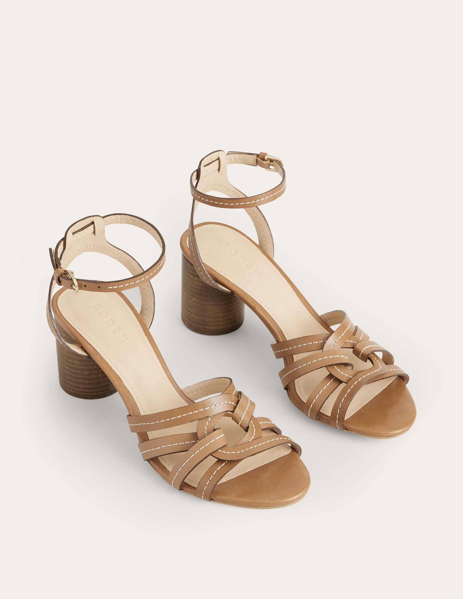 Multi Strap Heeled Sandals-Tan Leather-2