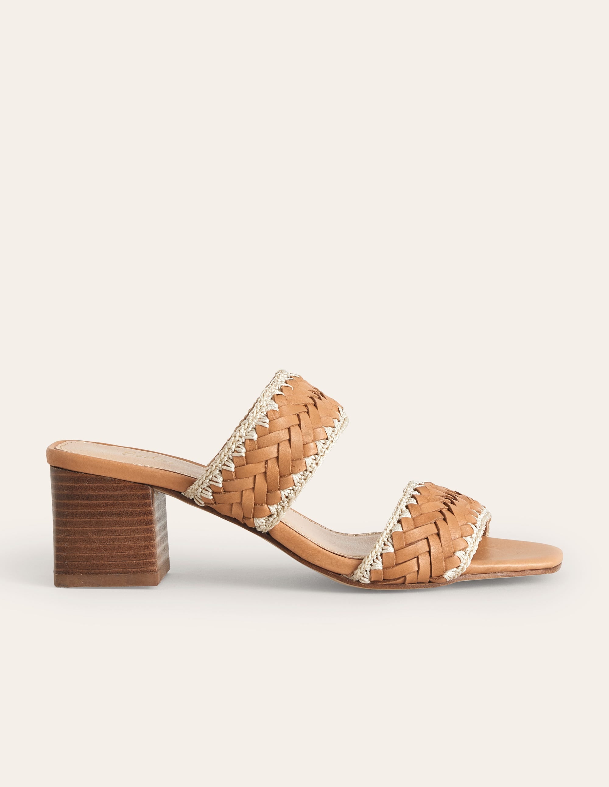Woven Strap Heeled Sandals-Tan Woven Leather - Image 1