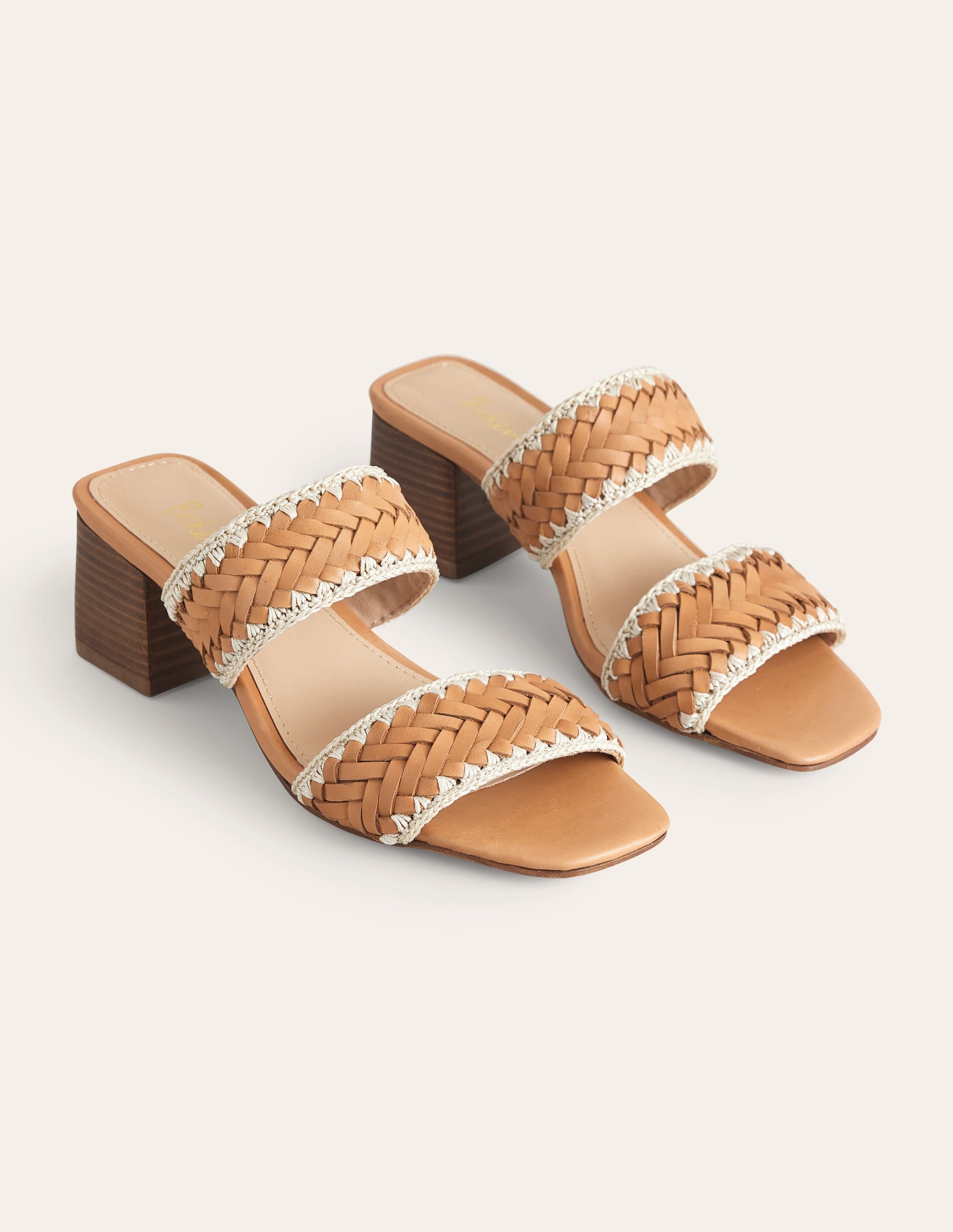 Woven Strap Heeled Sandals-Tan Woven Leather - Image 2
