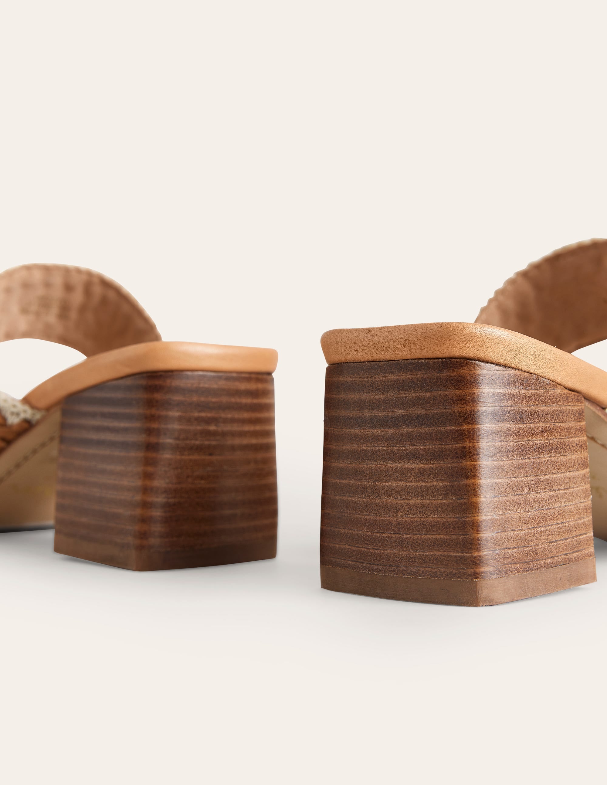 Woven Strap Heeled Sandals-Tan Woven Leather - Image 3