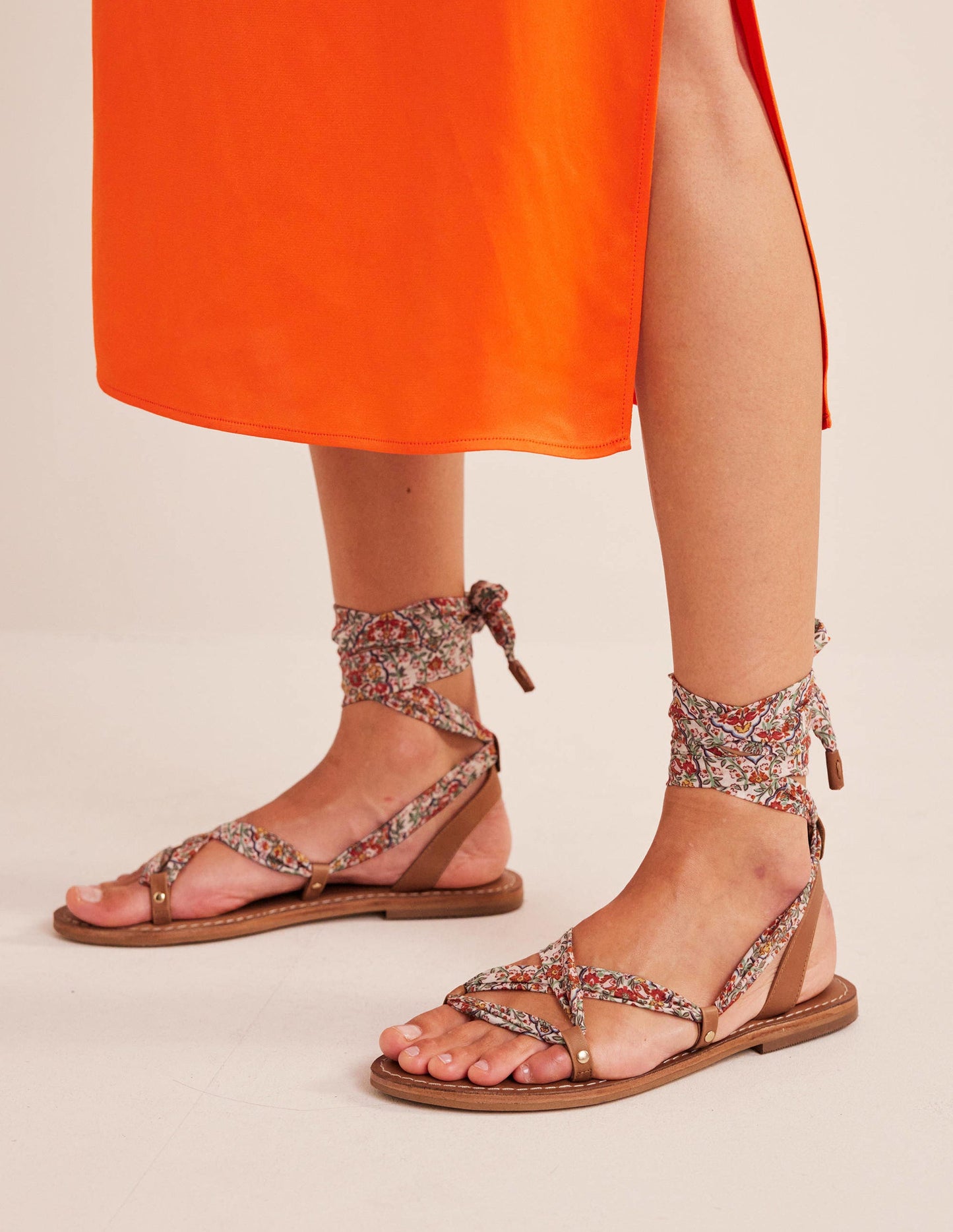 Scarf Wrap Sandals-Multi, Vine Terrace/ Tan