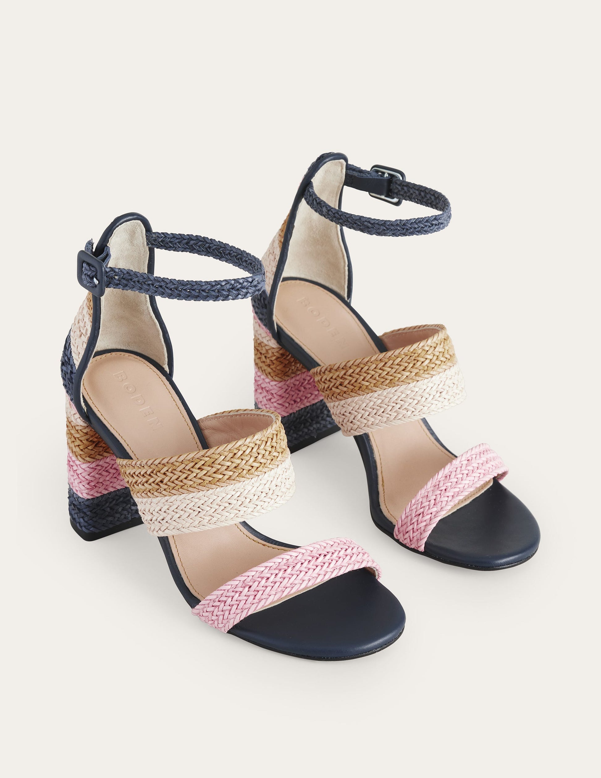 Woven Striped Heeled Sandals-Multi-3