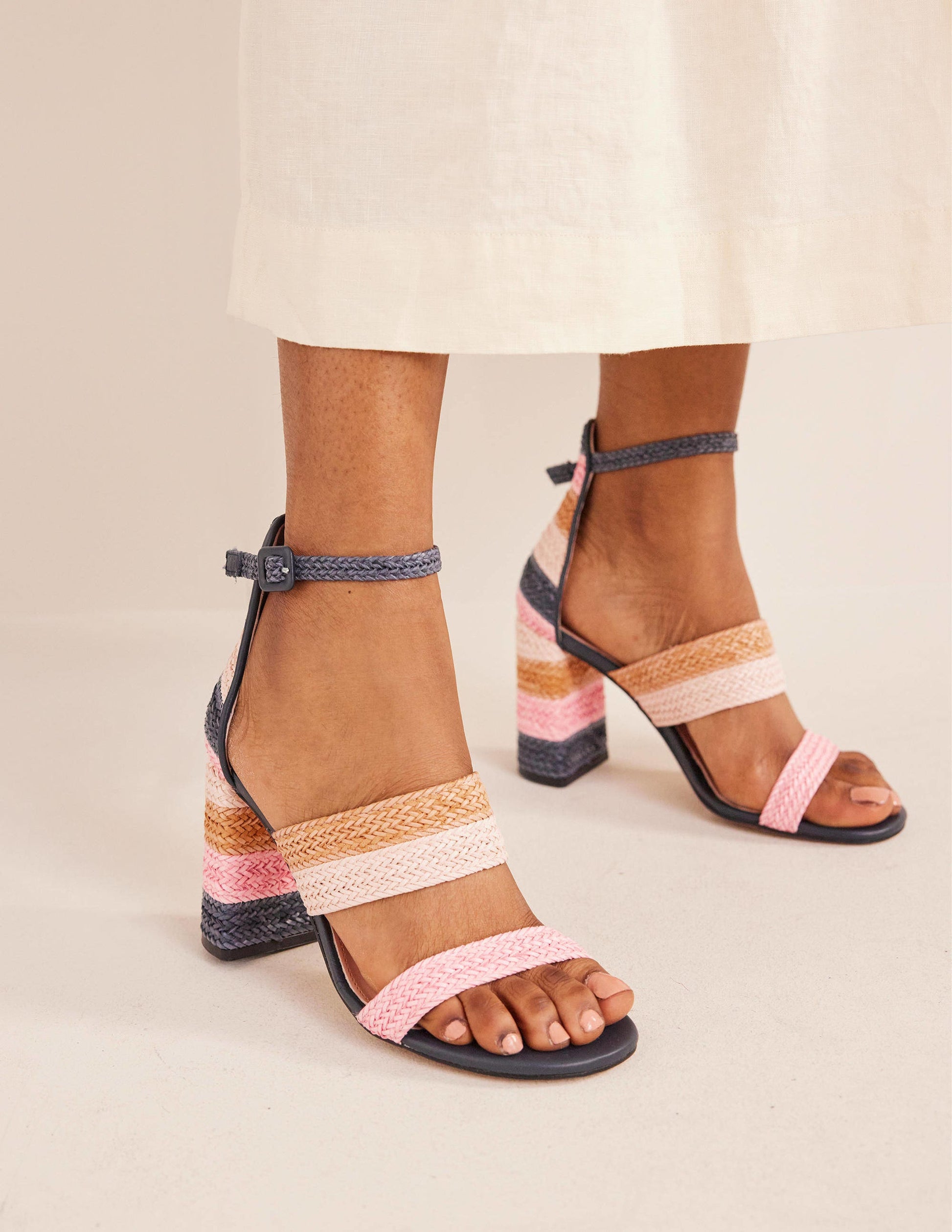 Woven Striped Heeled Sandals-Multi-1