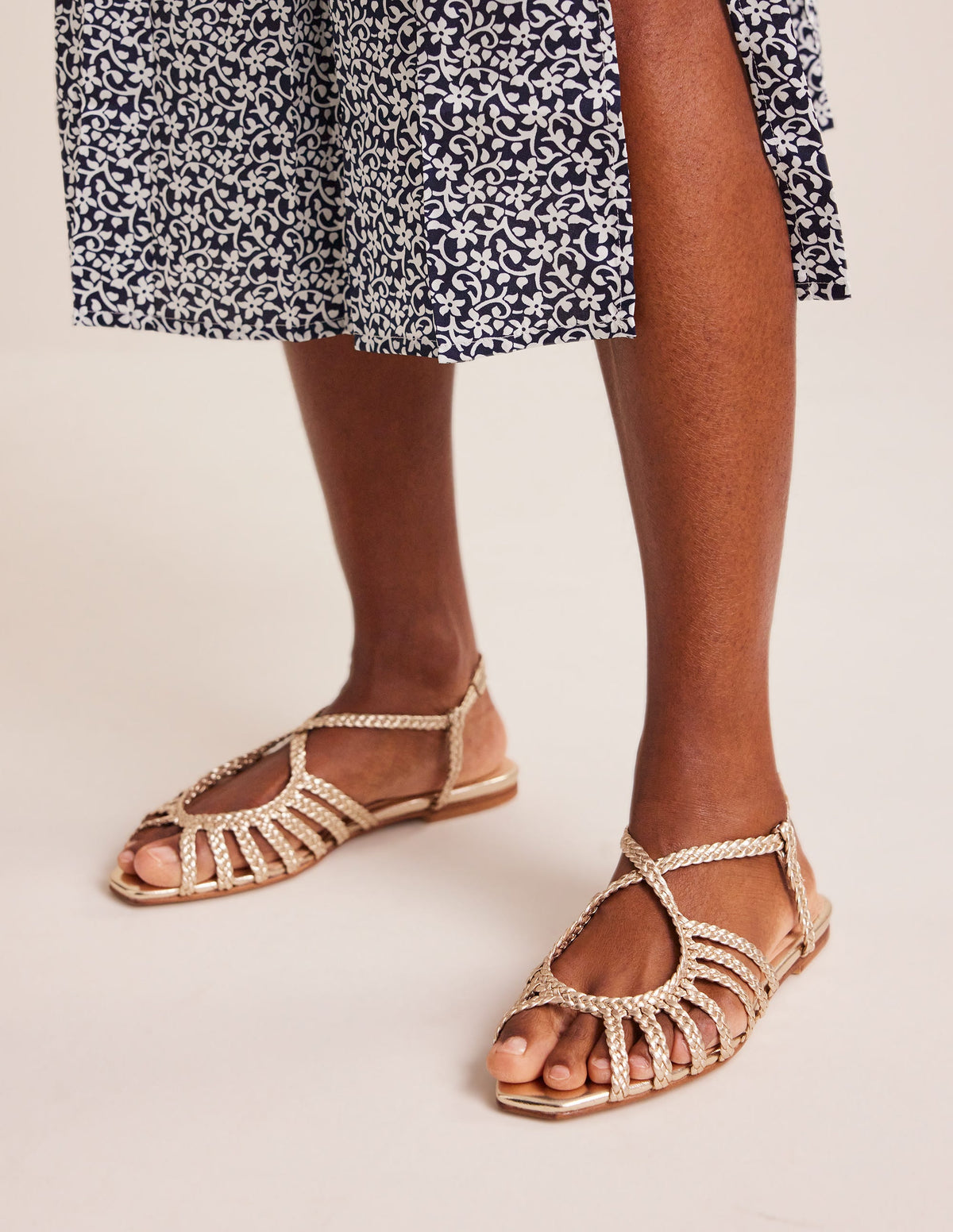 Woven Multistrap Flat Sandals-Gold - Image 1