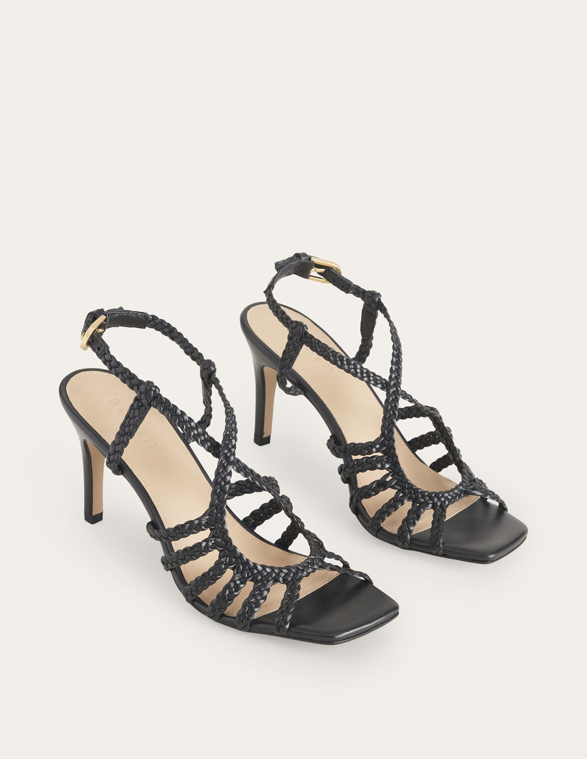 Woven Multistrap Heeled Sandal-Black-3