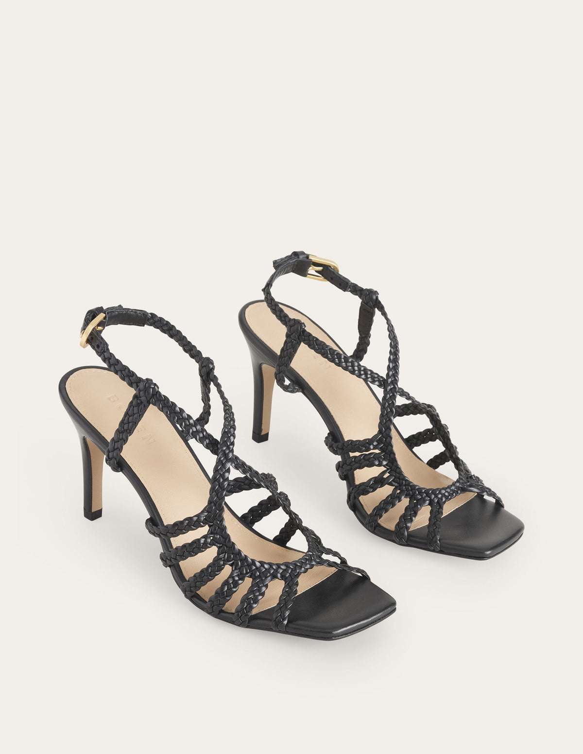 Woven Multistrap Heeled Sandal-Black - Image 3