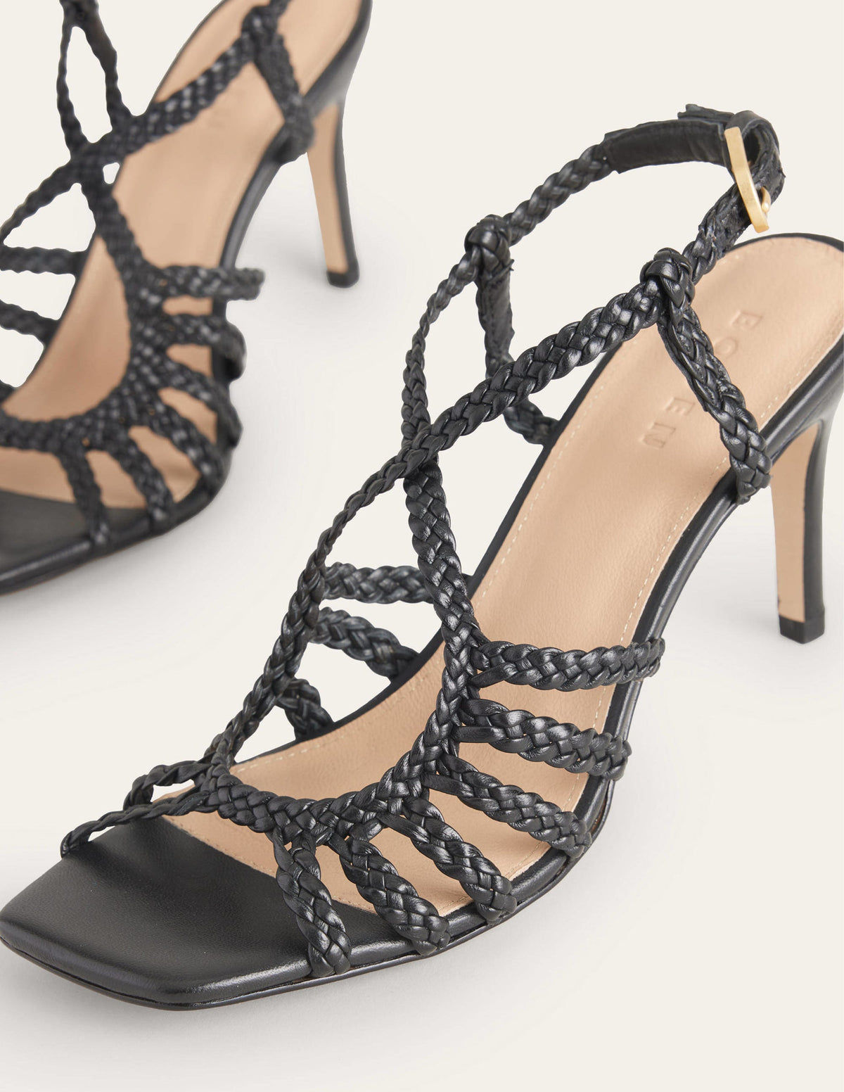 Woven Multistrap Heeled Sandal-Black - Image 4