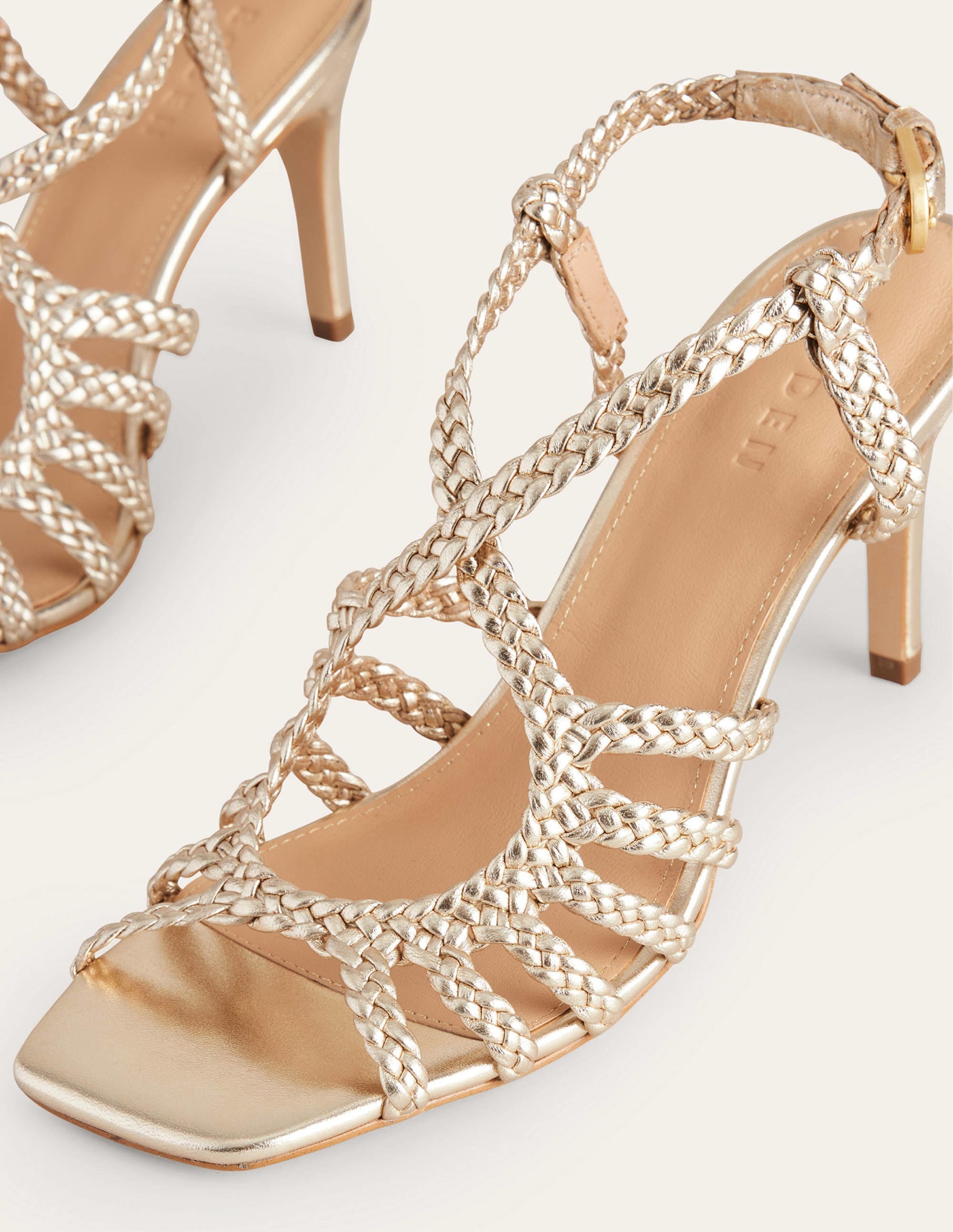 Woven Multistrap Heeled Sandal-Gold - Image 3