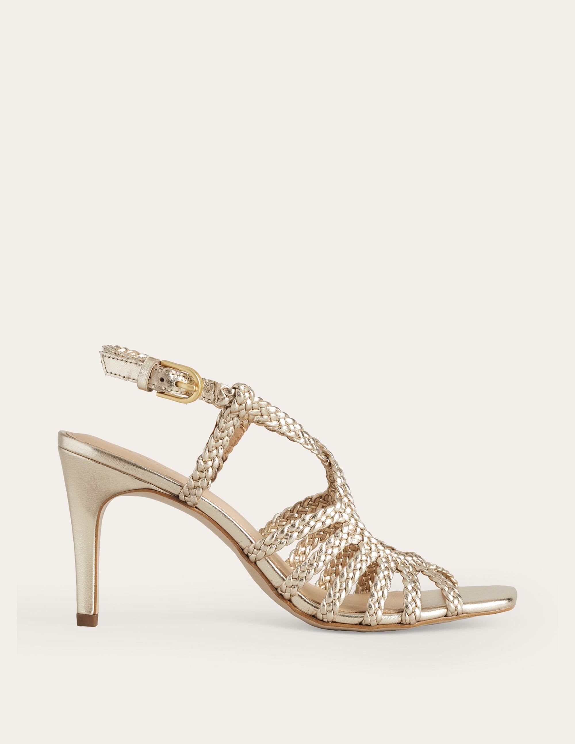 Woven Multistrap Heeled Sandal-Gold - Image 1
