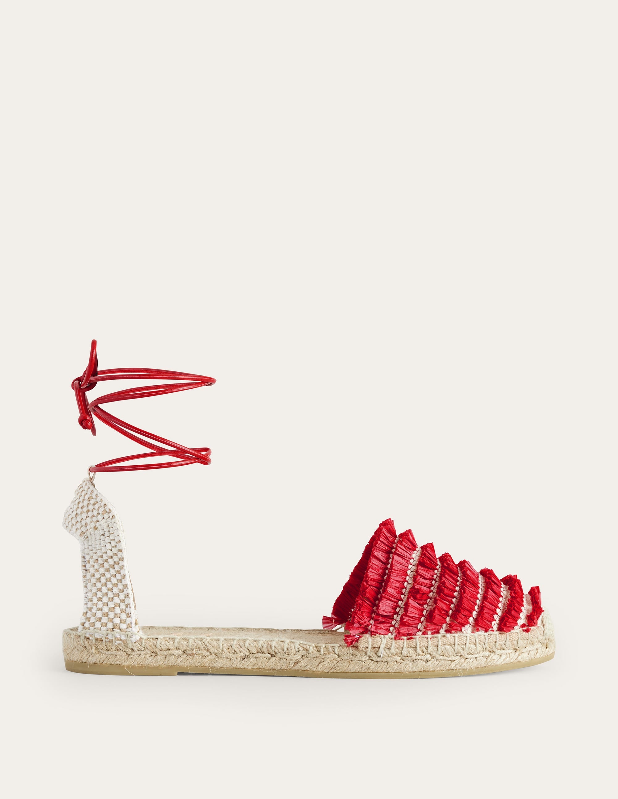 Fringe Detail Flat Espadrilles-Vermillion Red - Image 2