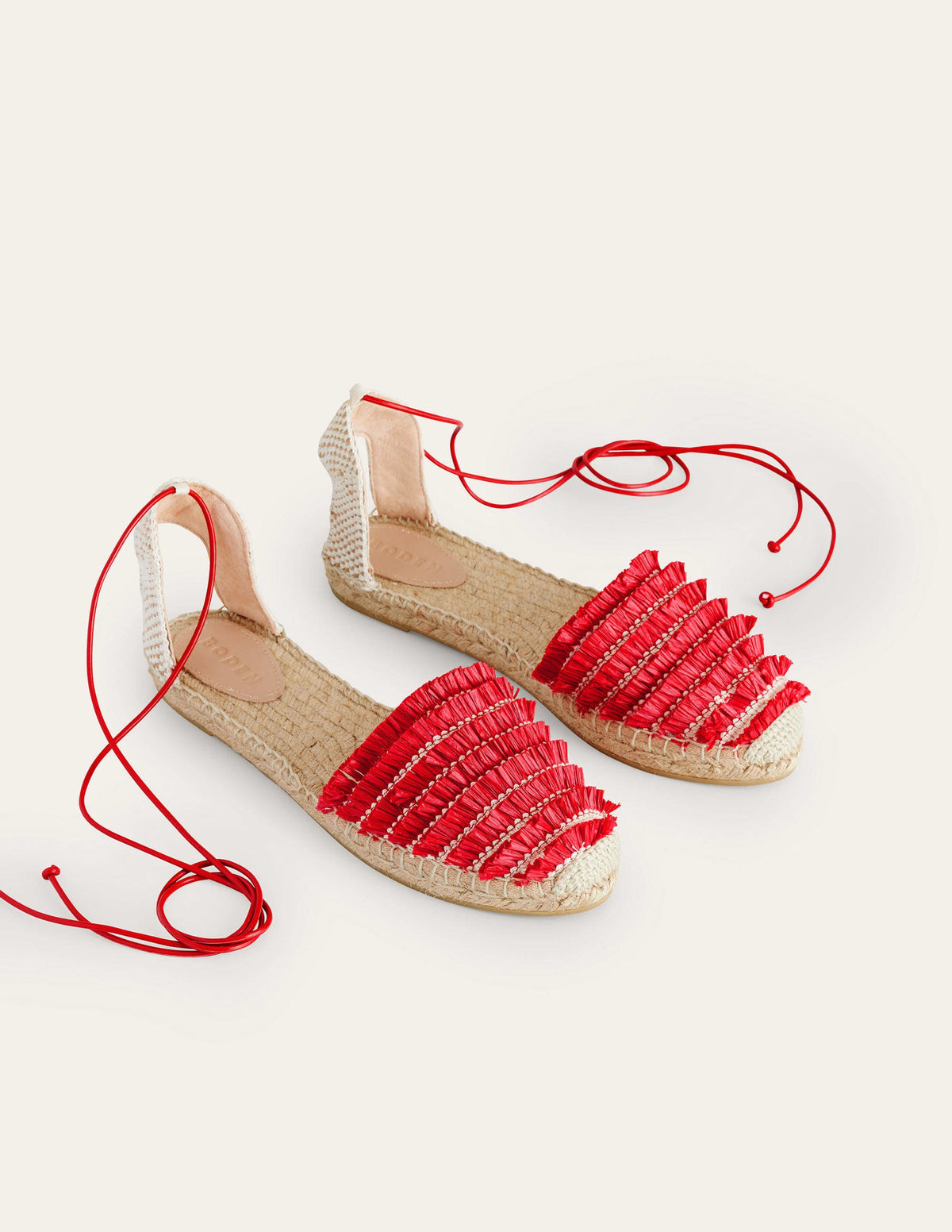 Fringe Detail Flat Espadrilles-Vermillion Red - Image 3