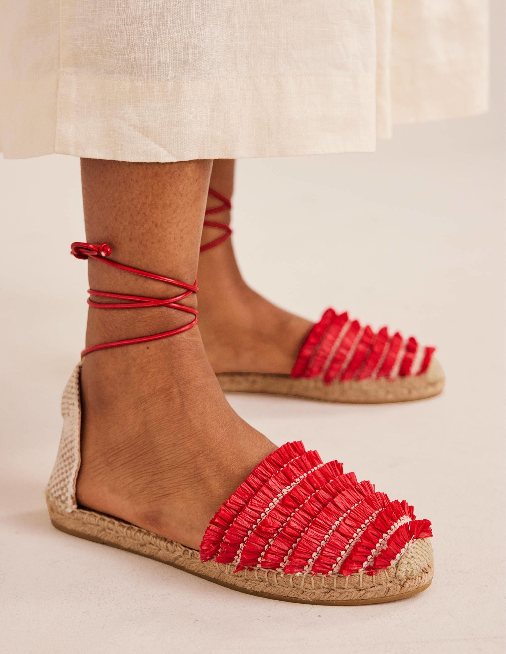 Fringe Detail Flat Espadrilles-Vermillion Red - Image 1