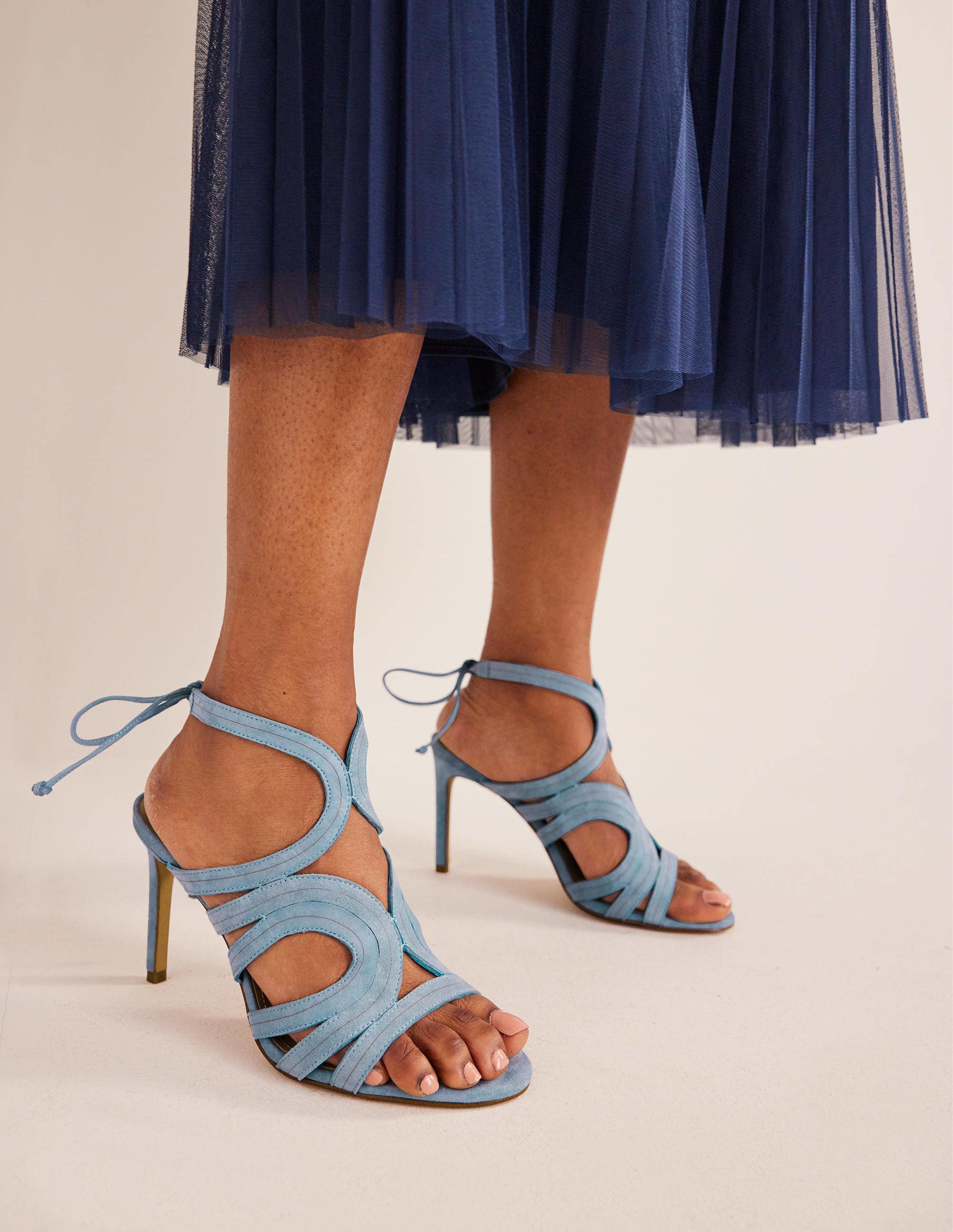 Cut Out Heeled Sandals-Delph Blue Suede - Image 1