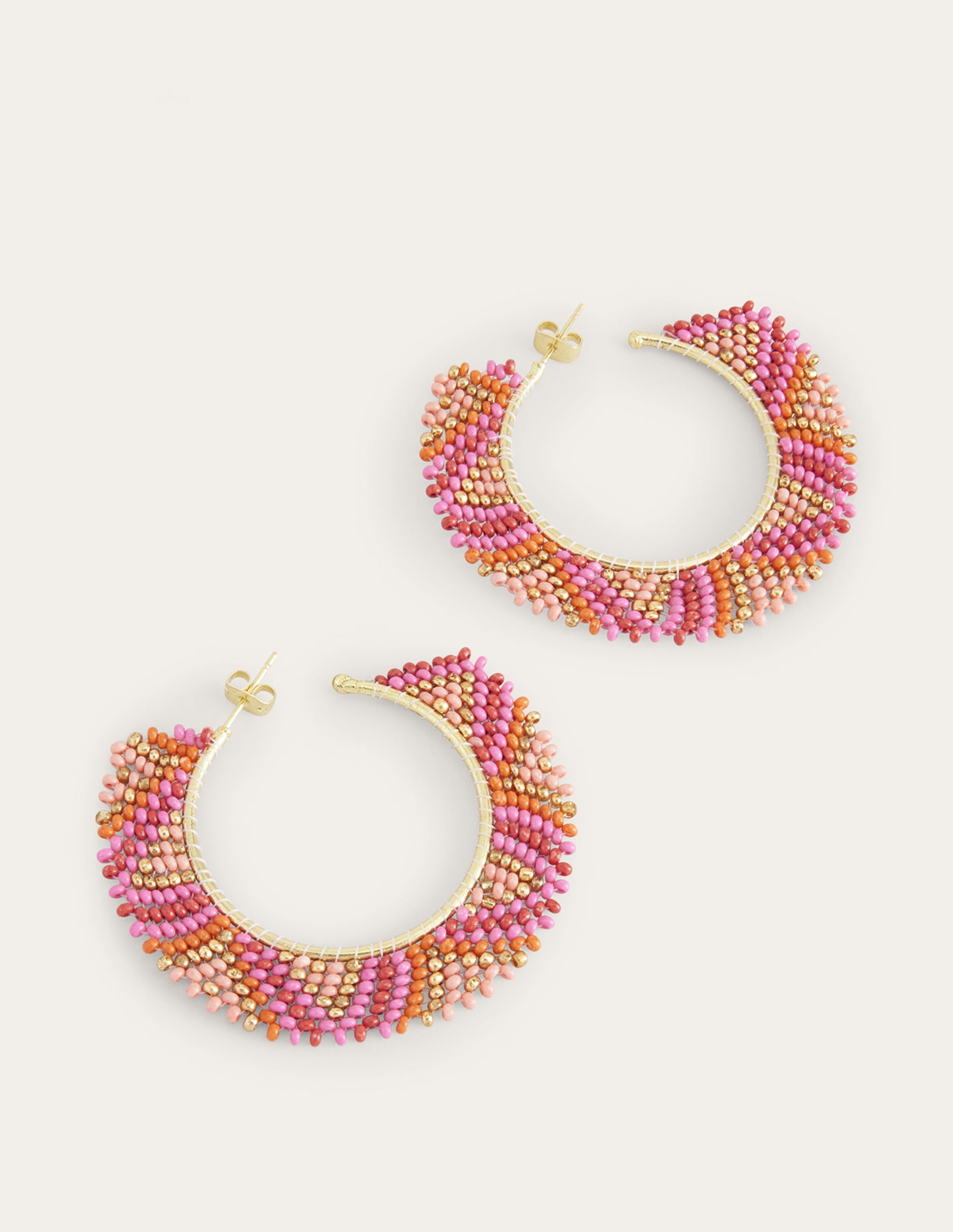 Beaded Boho Metal Hoops-Pink Multi - Image 2