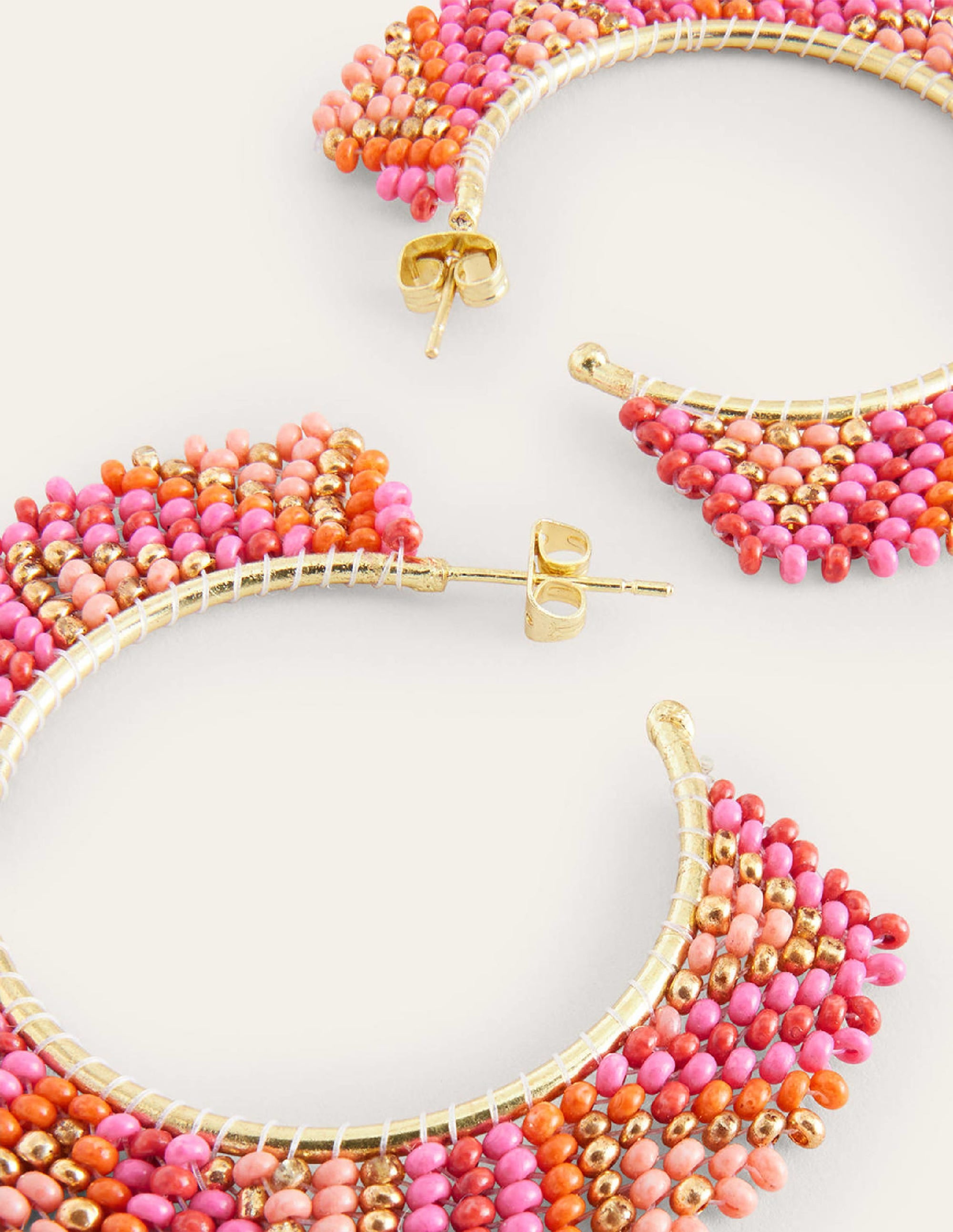 Beaded Boho Metal Hoops-Pink Multi - Image 3