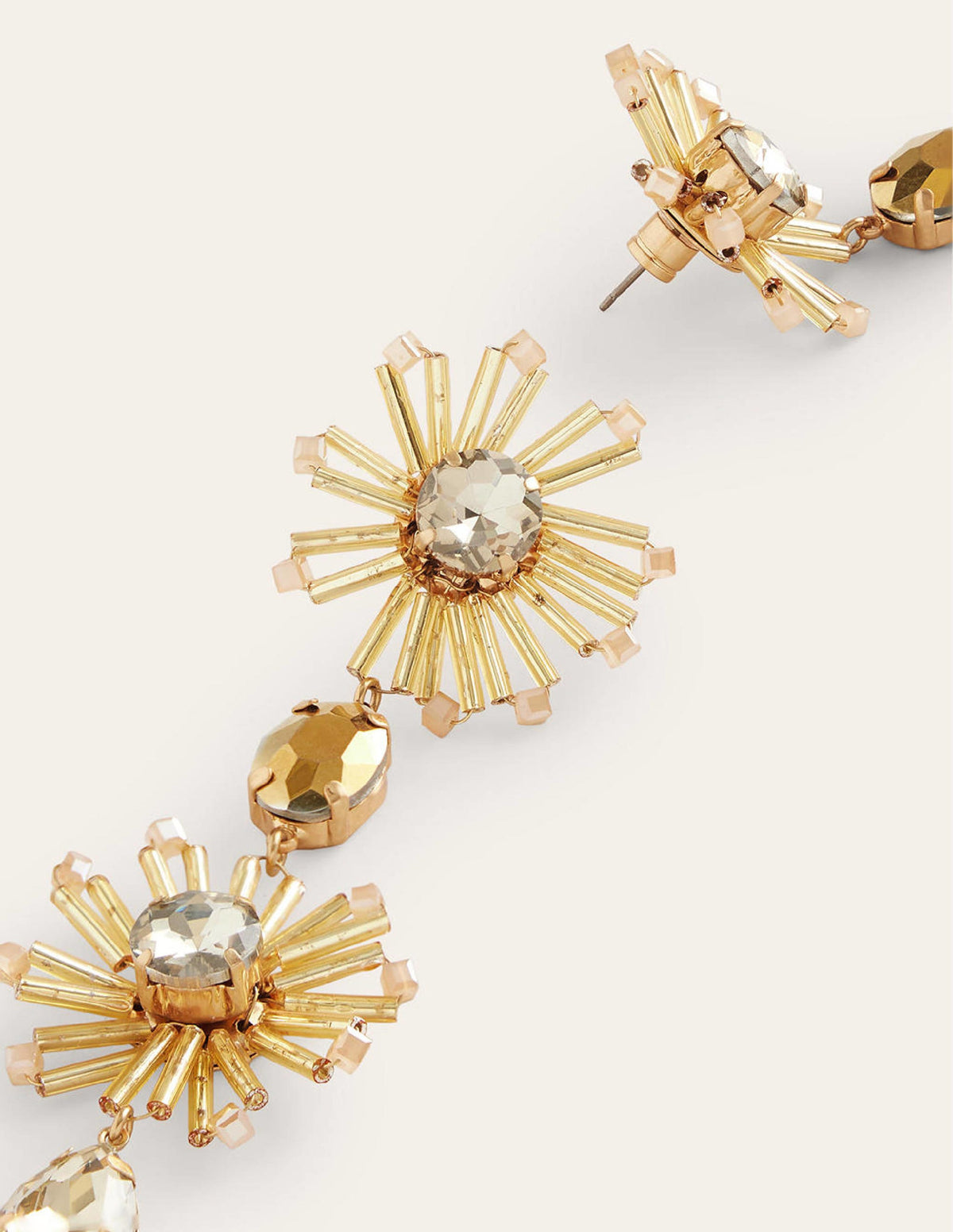 Bead Floral Drop Earrings-Gold-3
