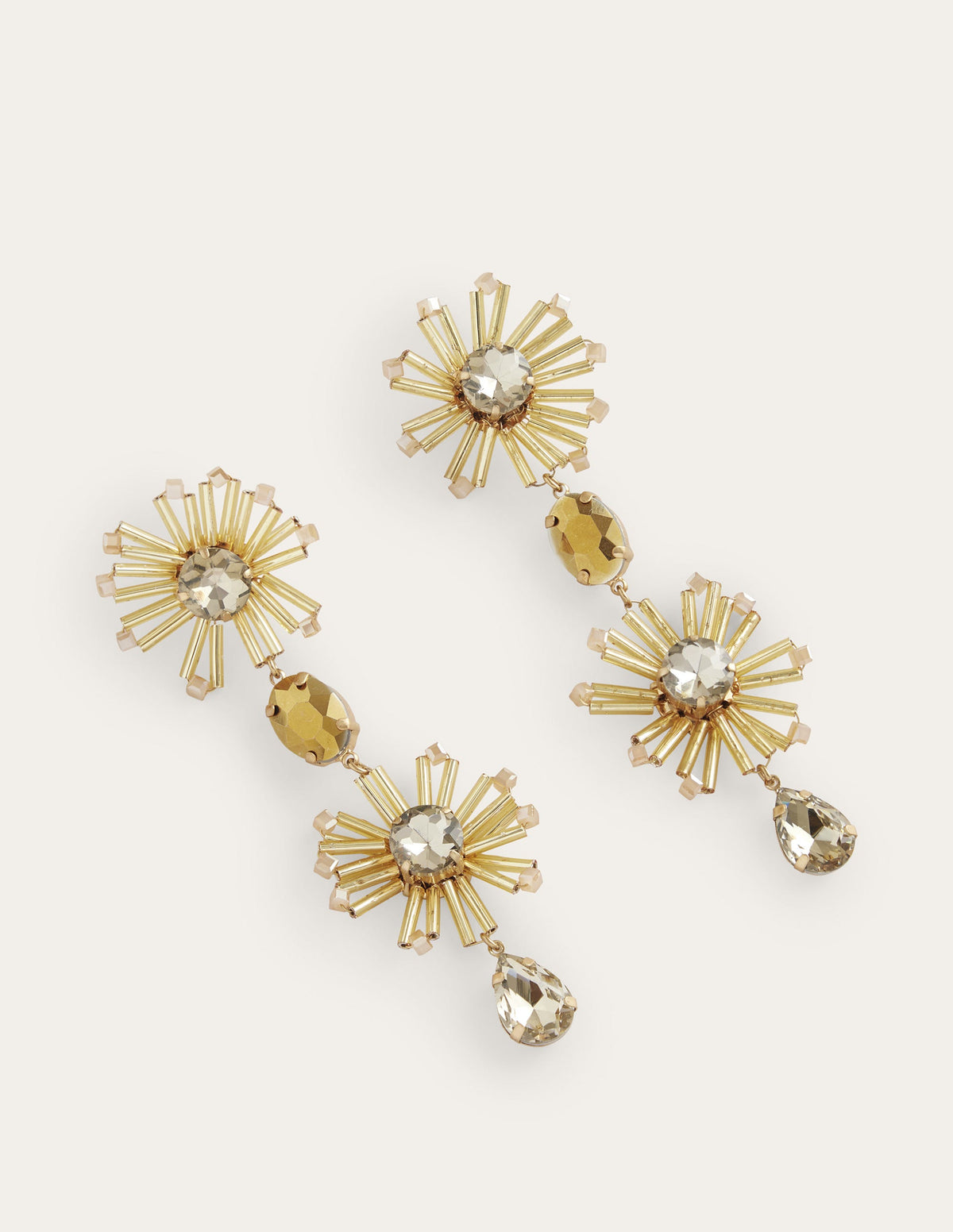 Bead Floral Drop Earrings-Gold-2