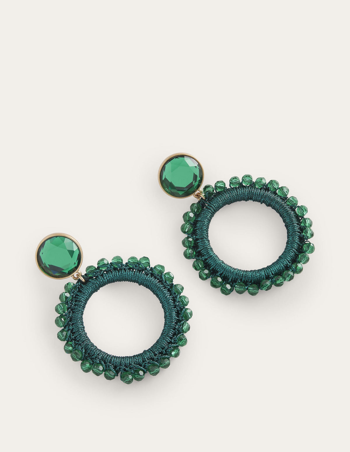 Beady Ring Earrings-Green-2