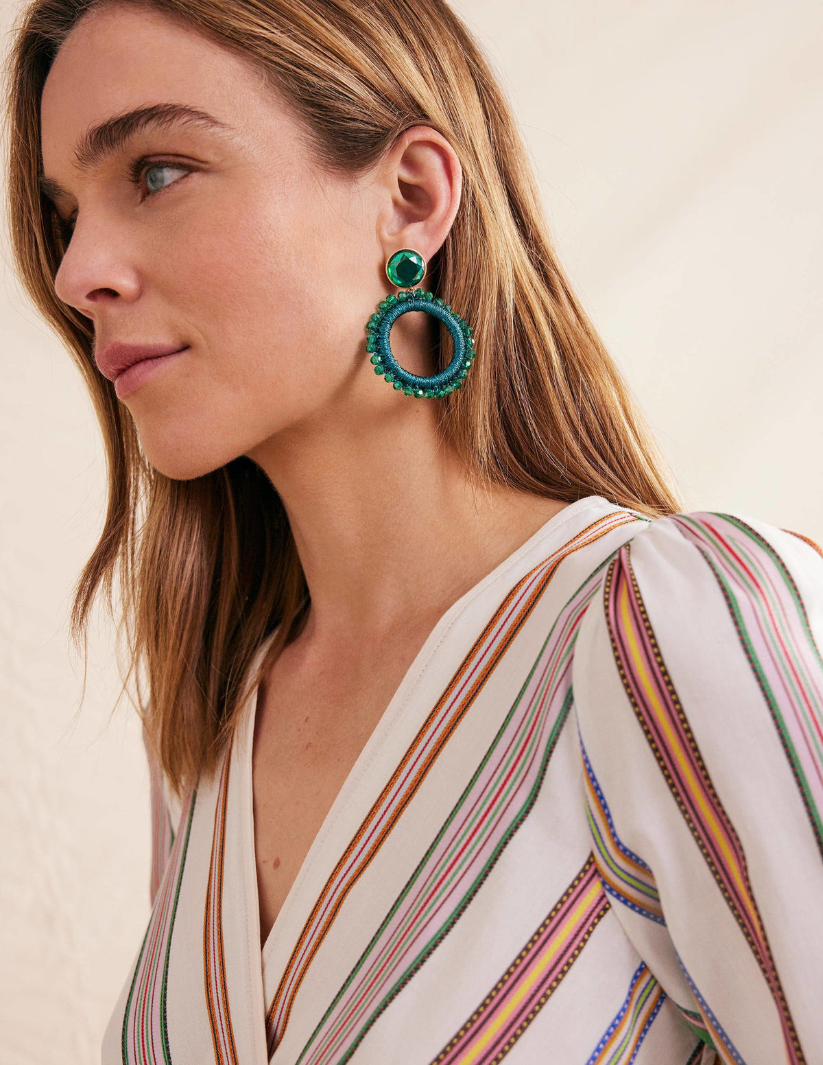 Beady Ring Earrings-Green-1