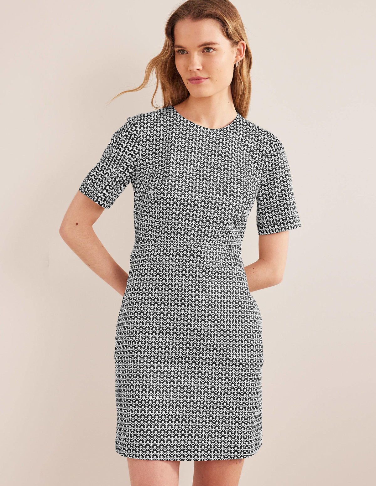 Cotton Mini Shift Dress-Black, Tulip Bud - Image 1