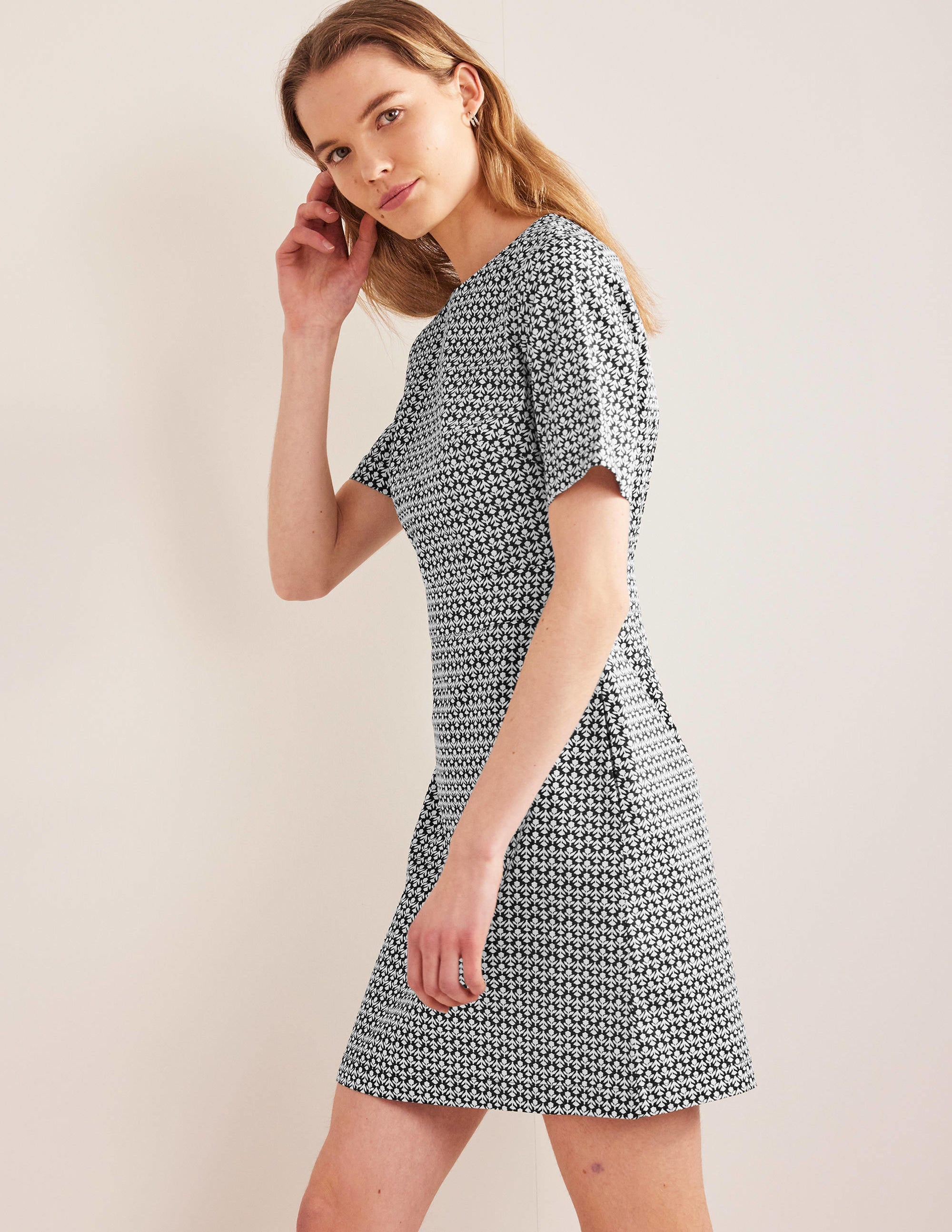 Cotton Mini Shift Dress-Black, Tulip Bud - Image 4