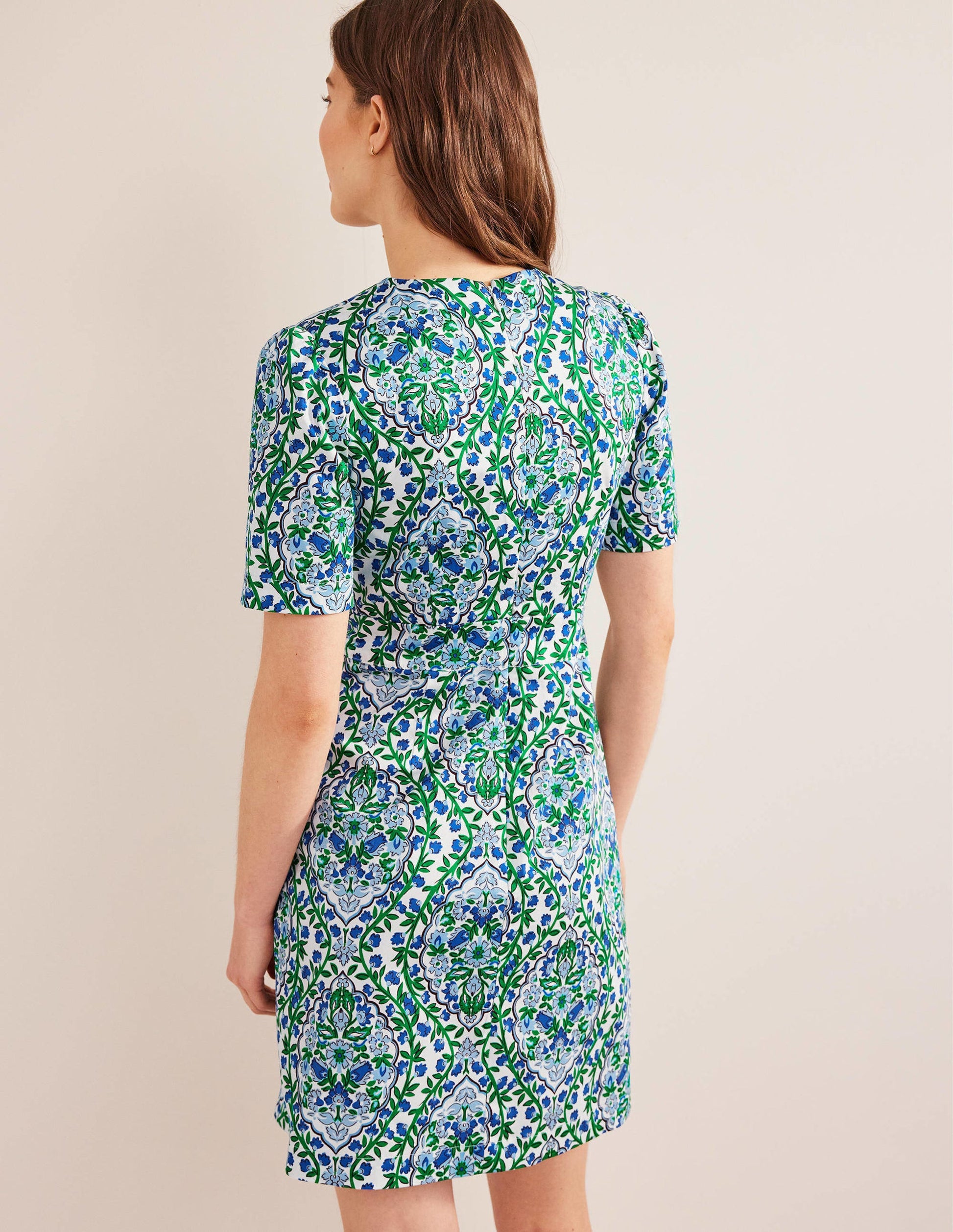 Cotton Mini Shift Dress-Linseed, Vine Terrace-3