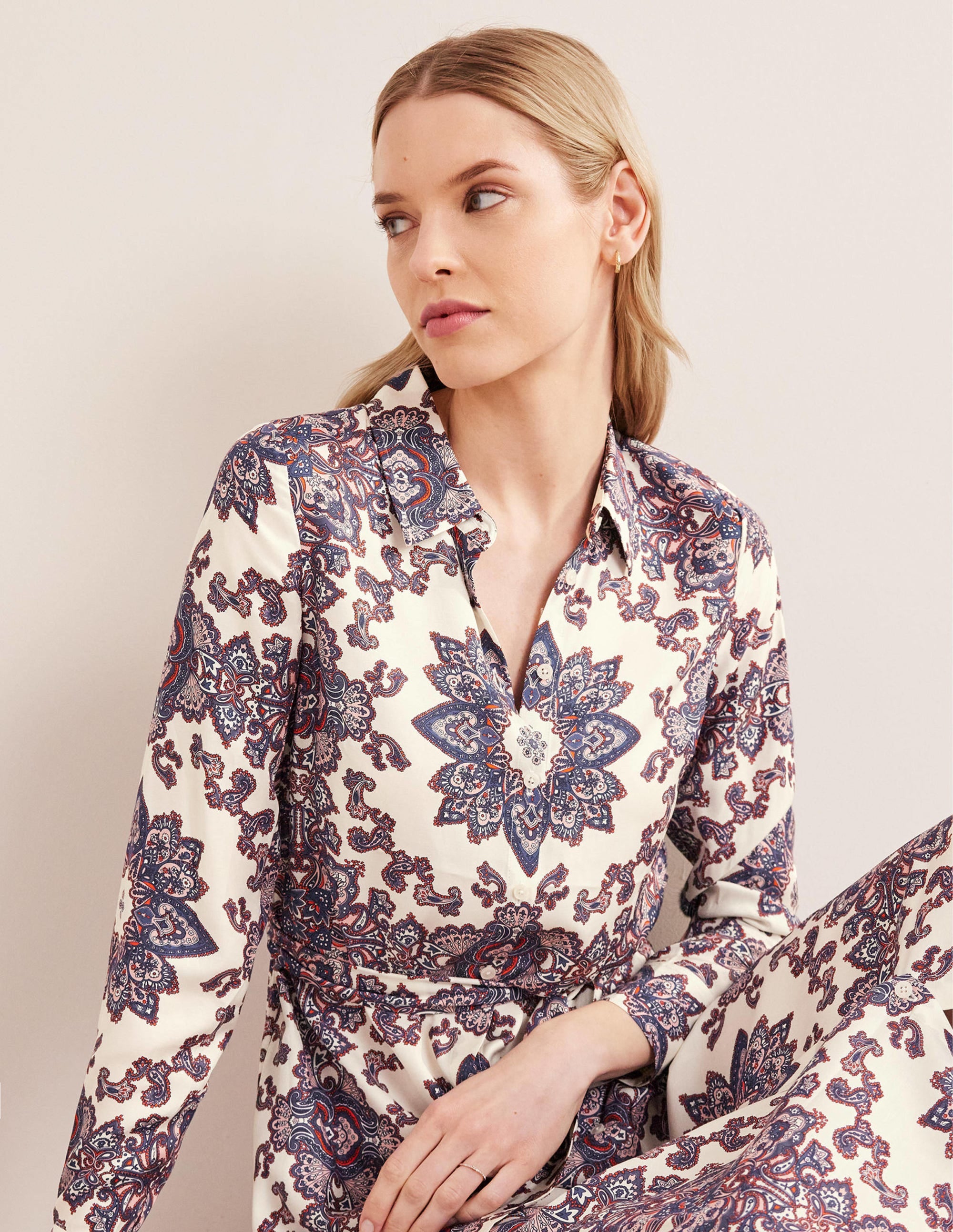 Claudia Maxi Shirt Dress-Ivory, Paradise Paisley - Image 4