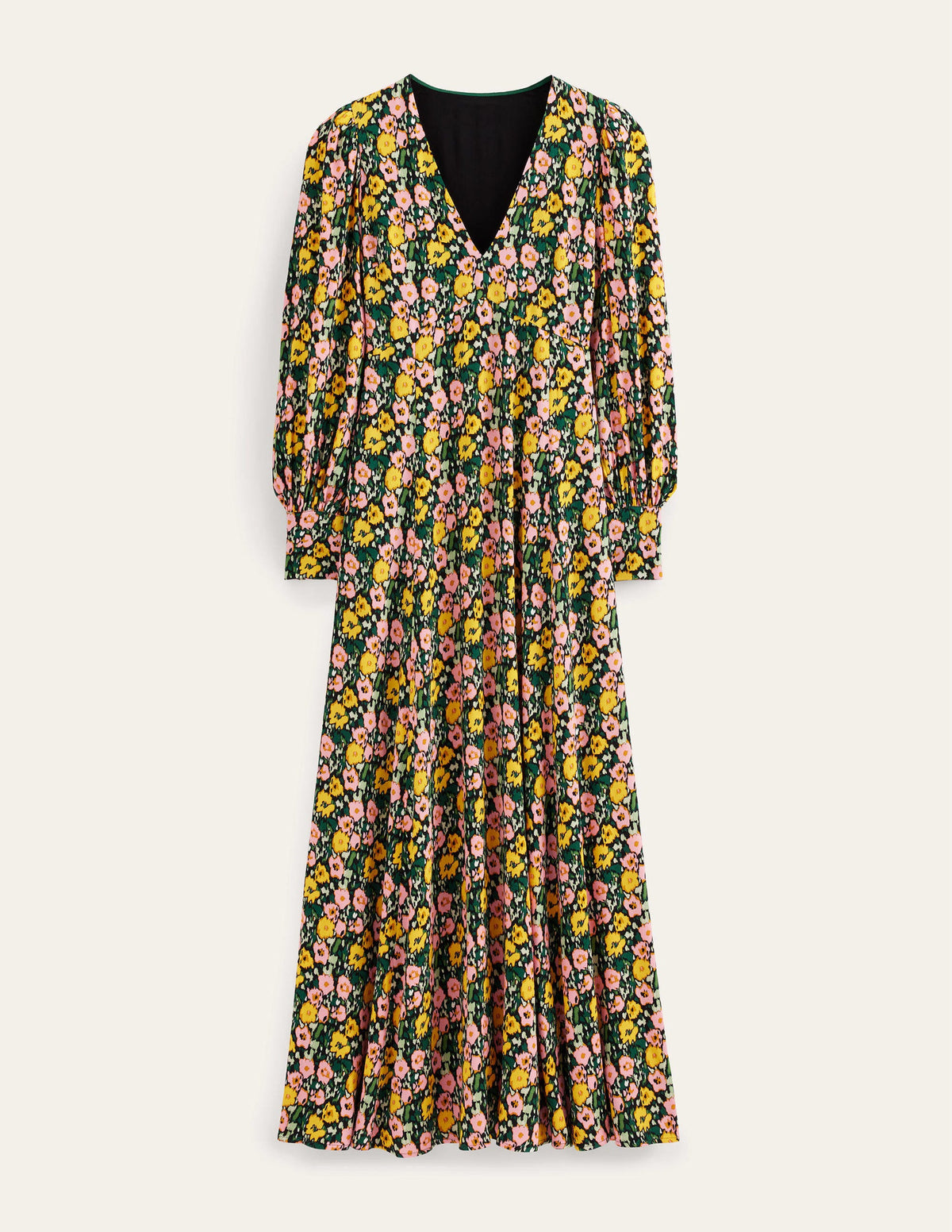 Blouson Sleeve Maxi Tea Dress-Emerald Night, Abstract Poppy-9