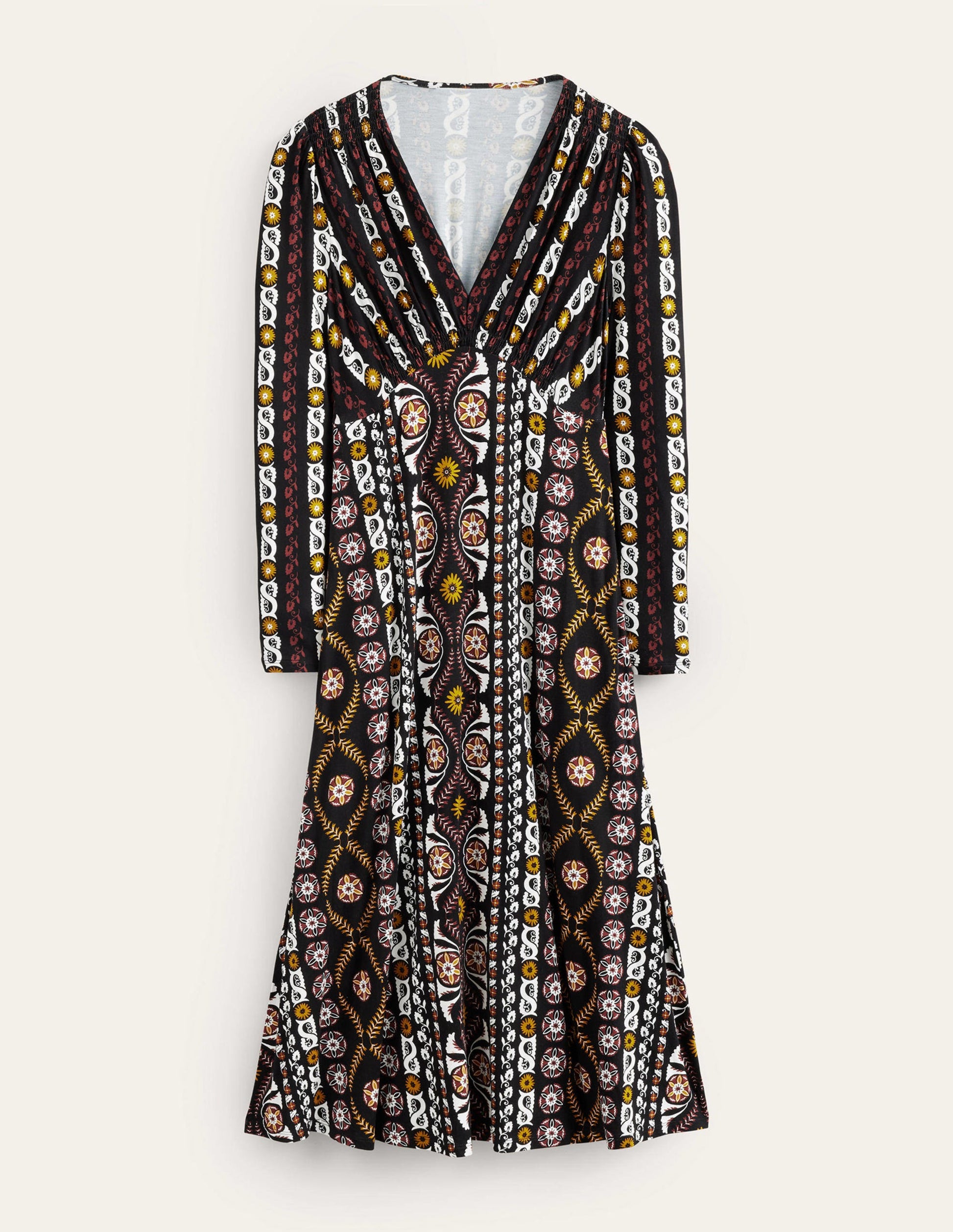 Jersey Midi Tea Dress-Black, Opulent Stripe-5