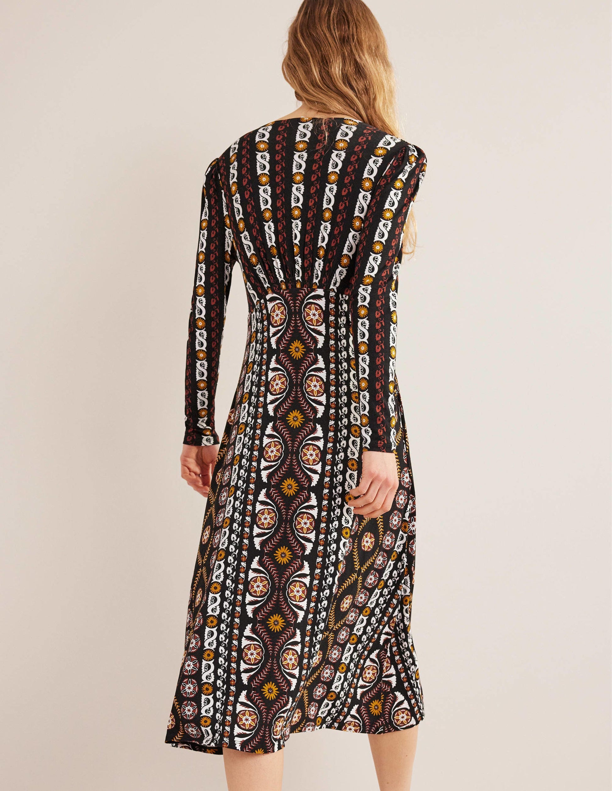 Jersey Midi Tea Dress-Black, Opulent Stripe-3