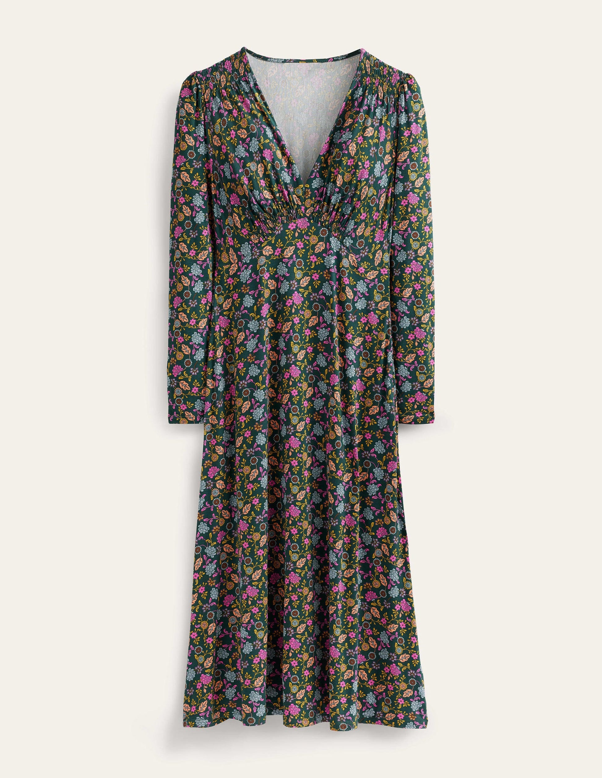 Jersey Midi Tea Dress-Chatsworth Green, Lotus Petal-5